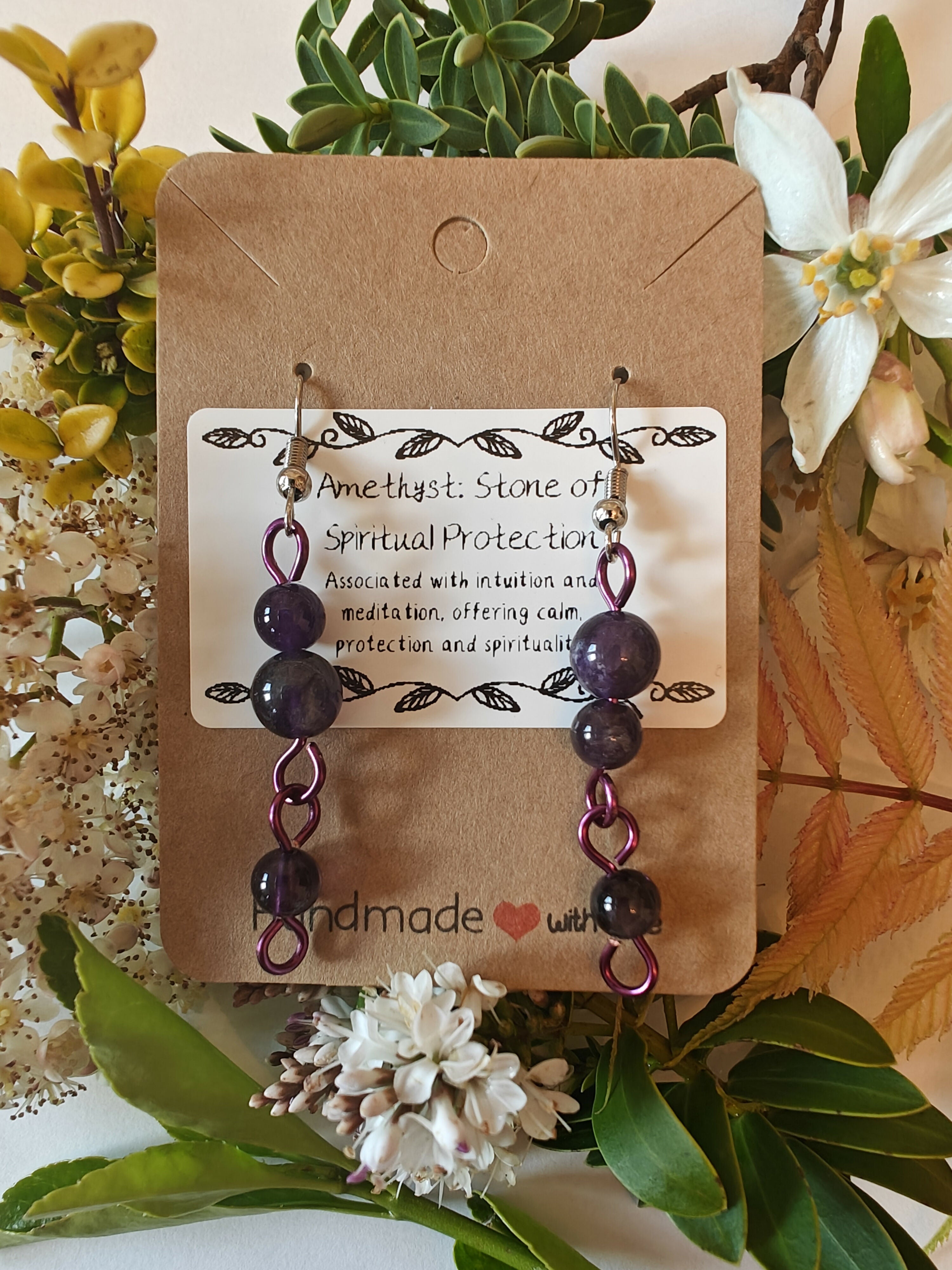 Amethyst Wire Wrapped Crystal Bead Earrings