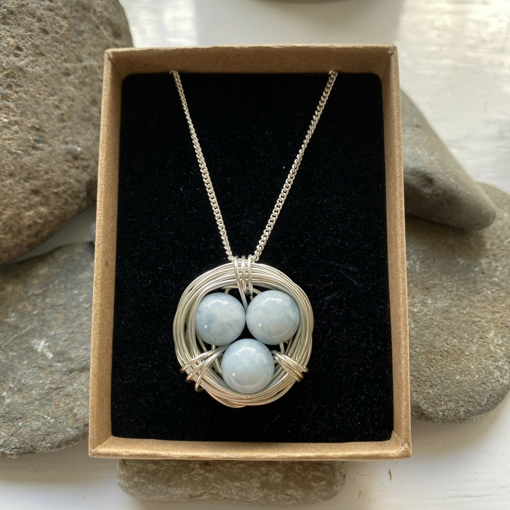 Aquamarine Nest Necklace, Sterling Silver