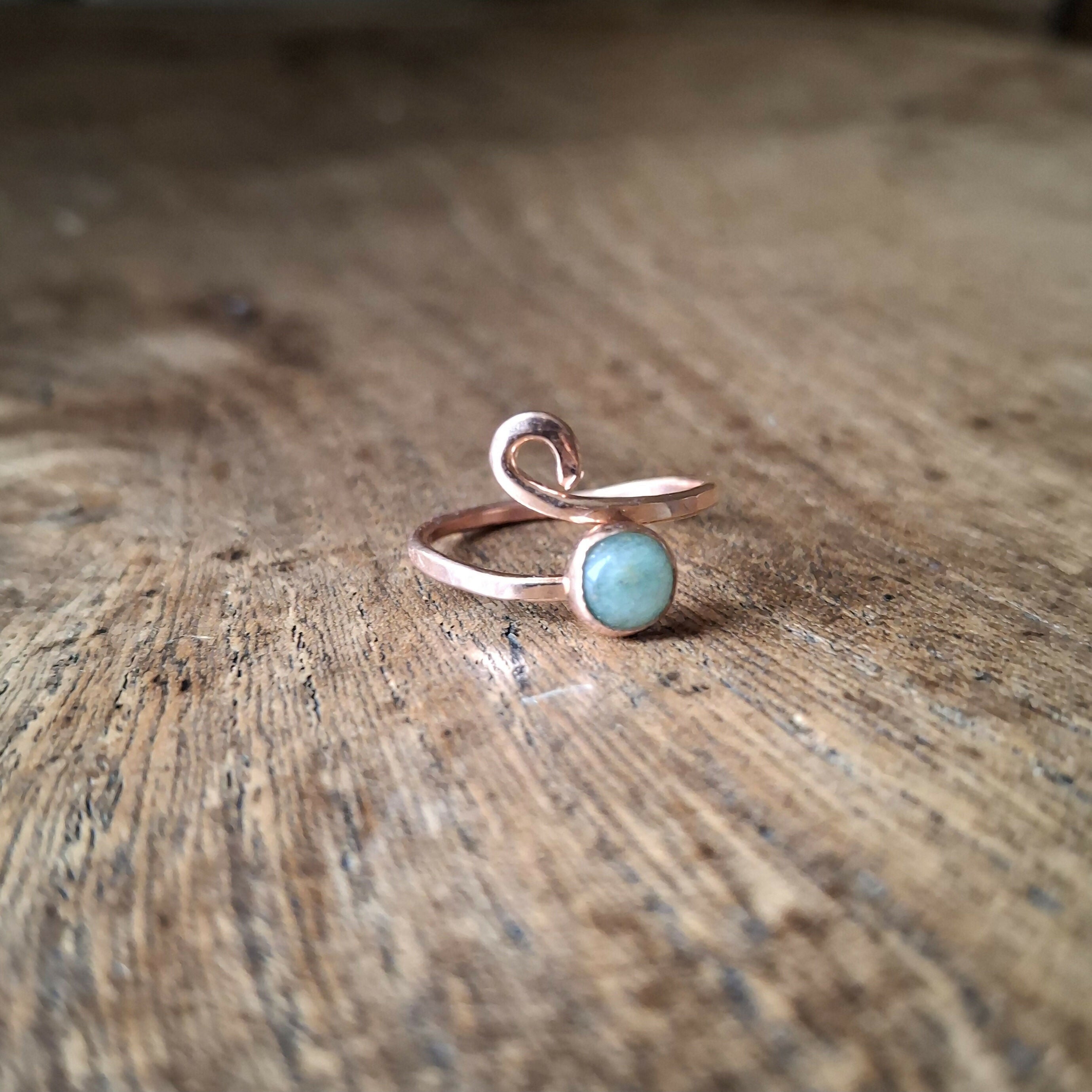 Handmade Adjustable Copper Moss AgateRing Size N