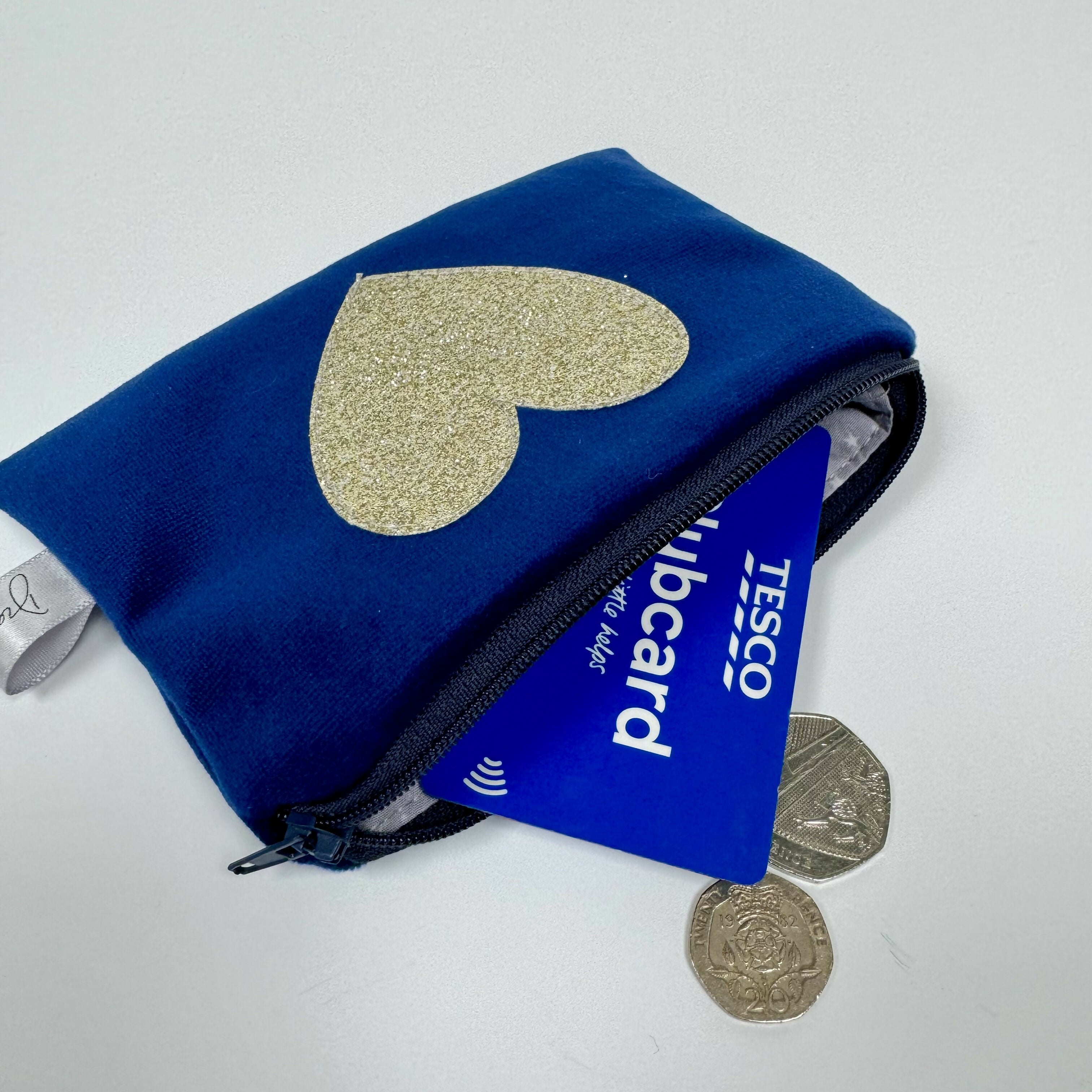 Navy Velvet Purse with Gold Sparkle Heart