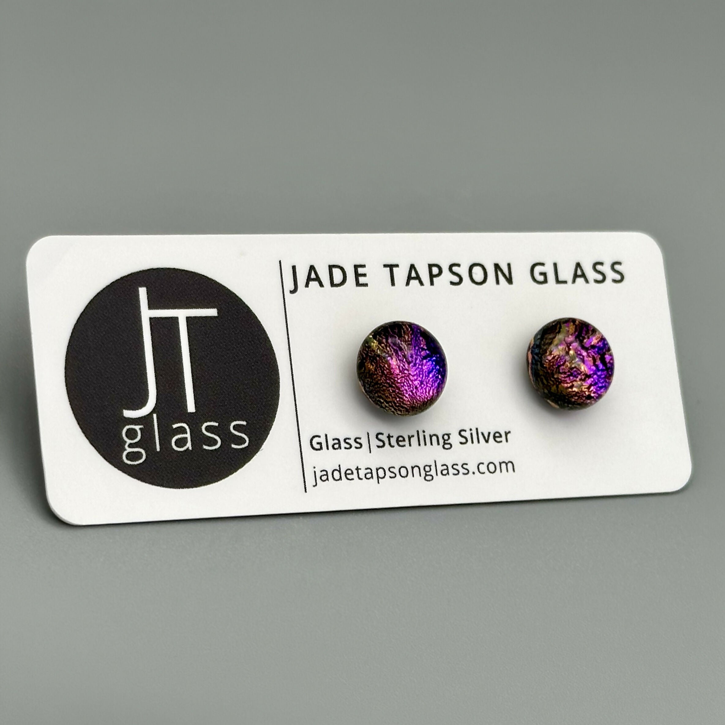 Pink & Purple Flower Dichroic Fused Glass Sterling Silver Stud Earrings - Handmade by Jade Tapson Glass.