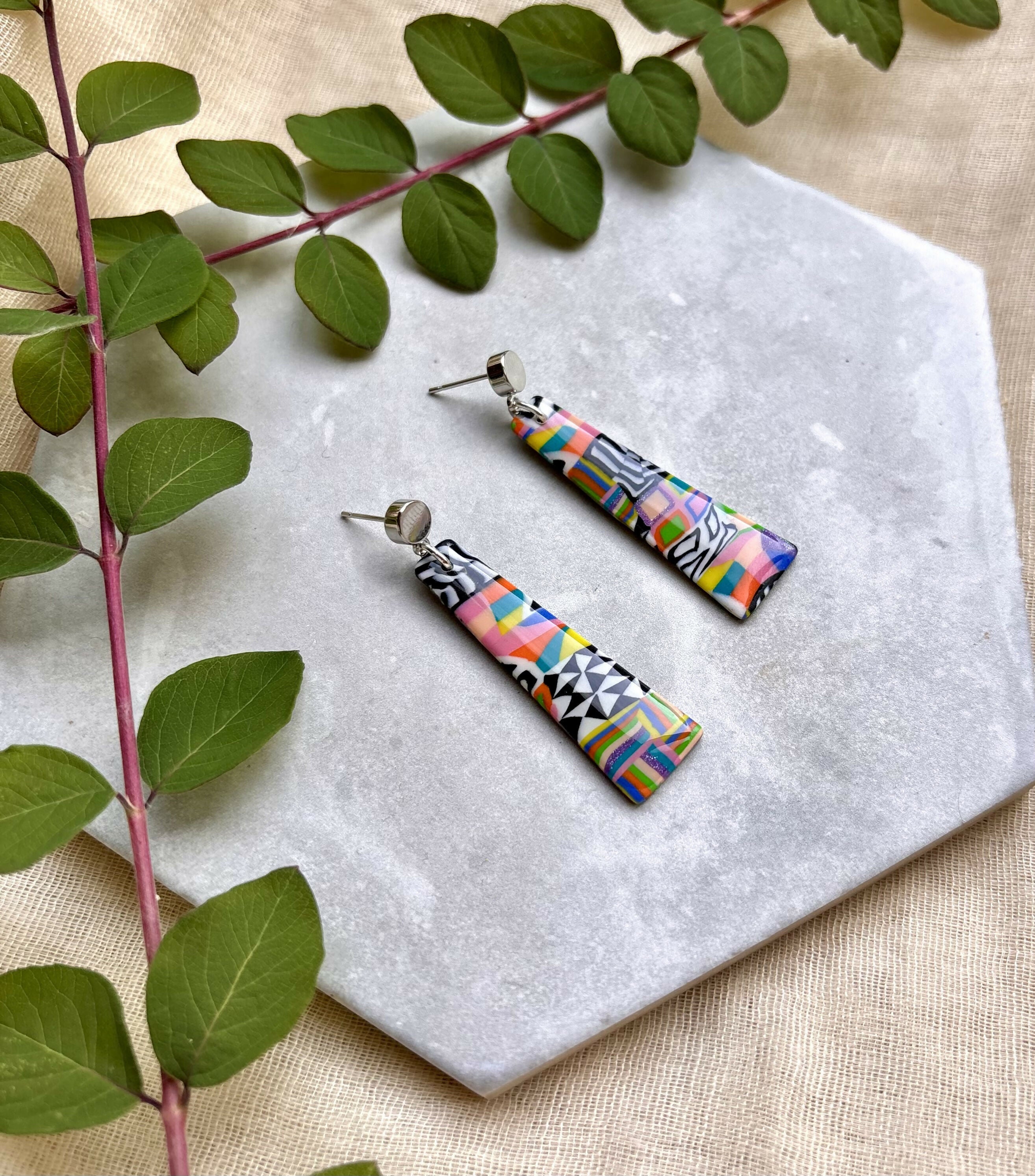 Funky Pattern Collection - Long Dangle Polymer Clay Earrings