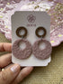 Textured Clay and Walnut Wood Drop Earrings in Terracotta and Dusty Pink