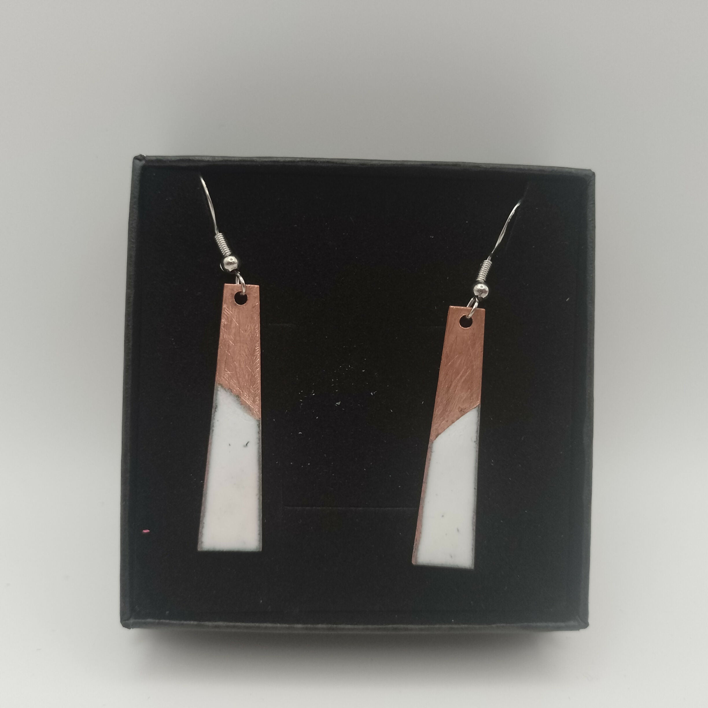 Half White Enamel Half Copper Earrings