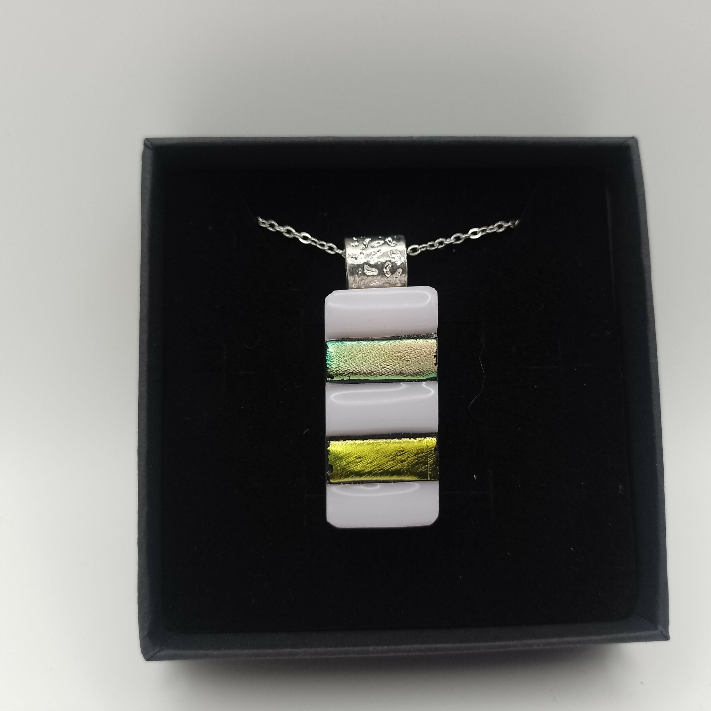 Pale Pink and Gold Pendant On Silver Chain