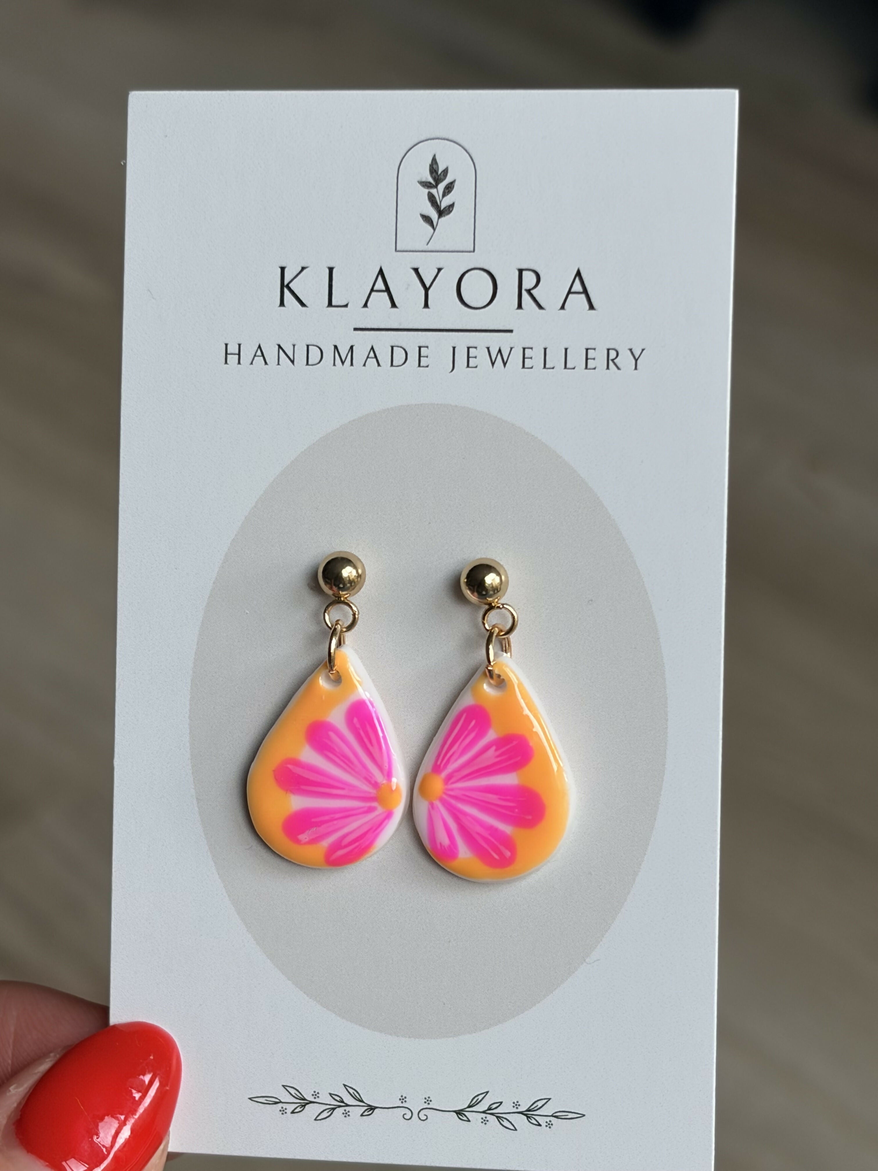 Orange and Pink Flowers Clay Earrings