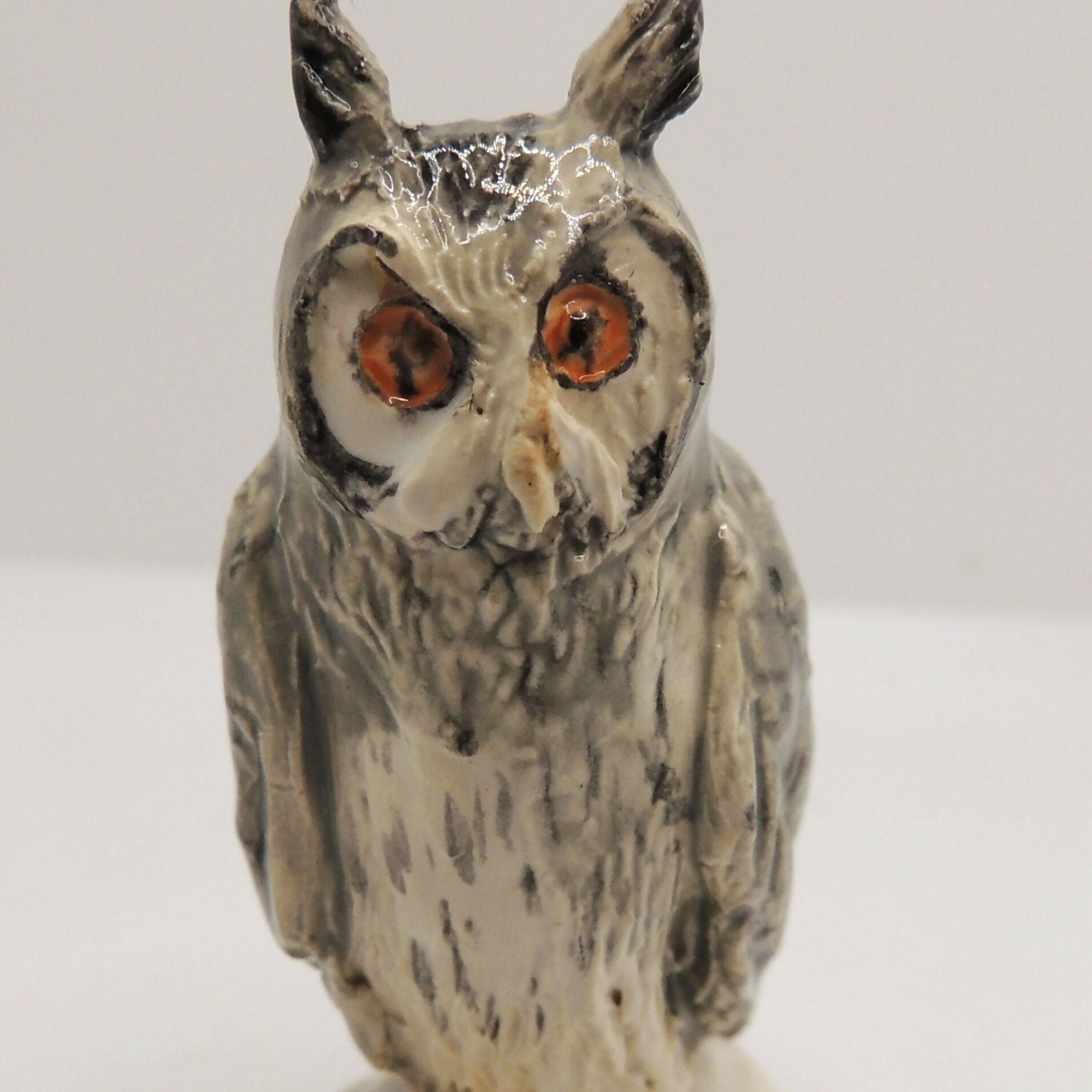 Ceramic White faced scops owl sculpture - Fran