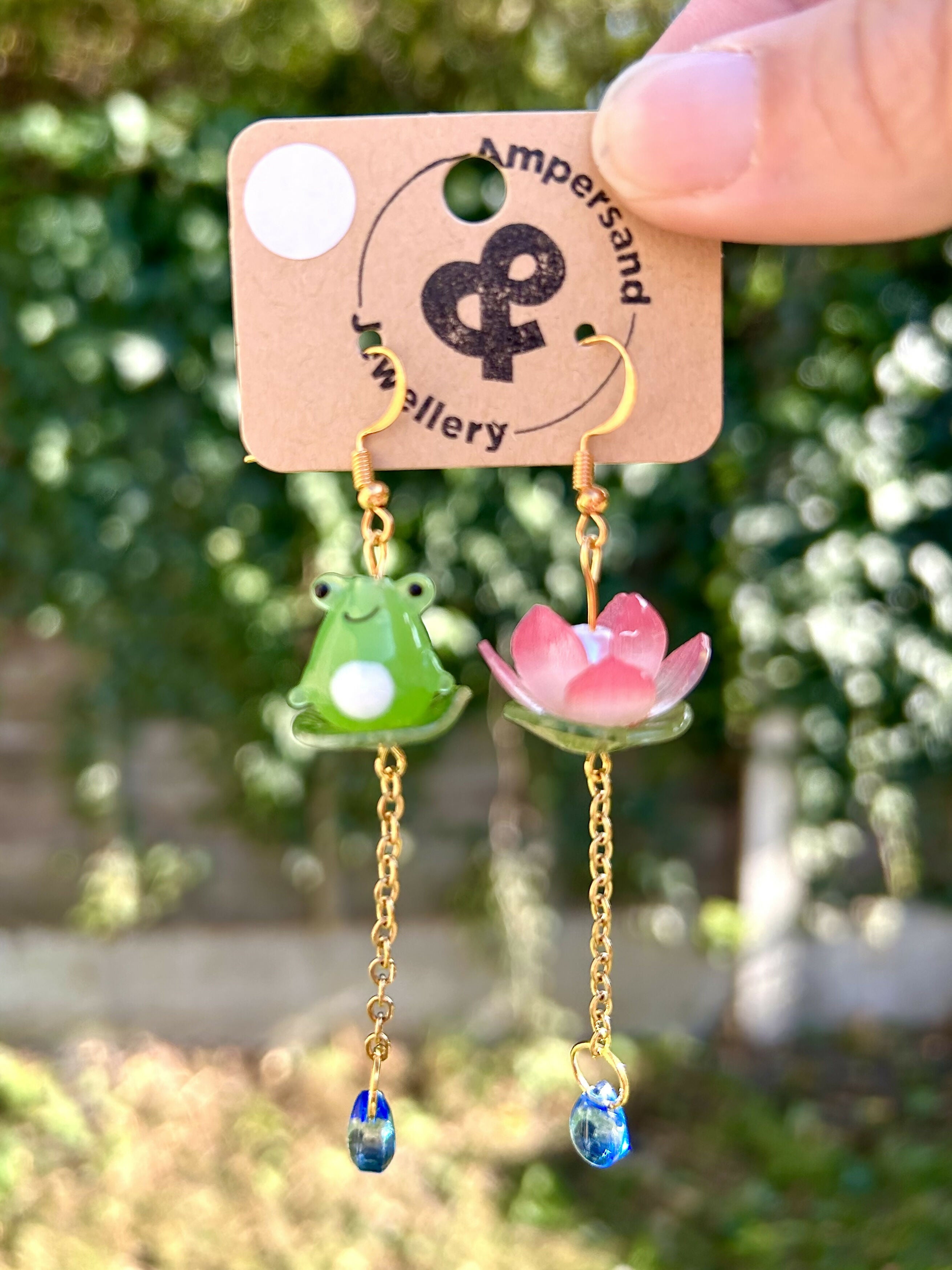 Frog on Lily Pad Earrings - Mismatch Pair