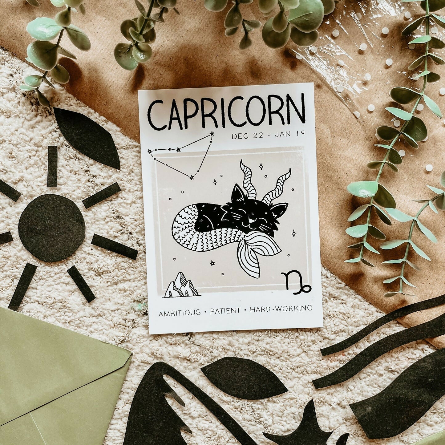 Capricorn Star Sign Cat Print