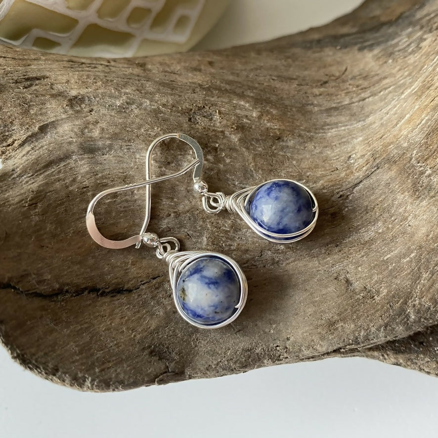Sodalite Drop Earrings, Sterling Silver