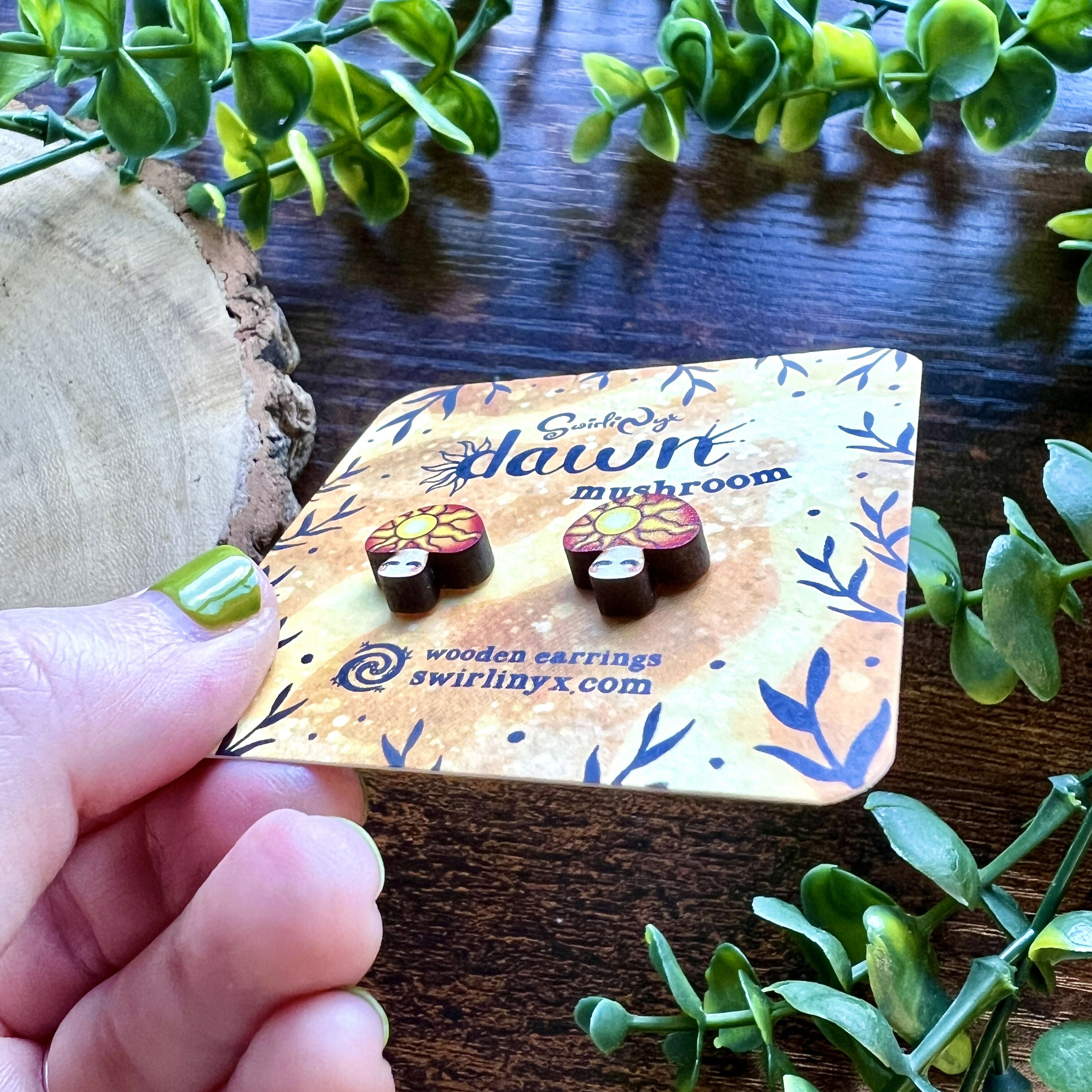 Dawn Mushroom Wooden Earrings | Quirky Maple | Art & Soul