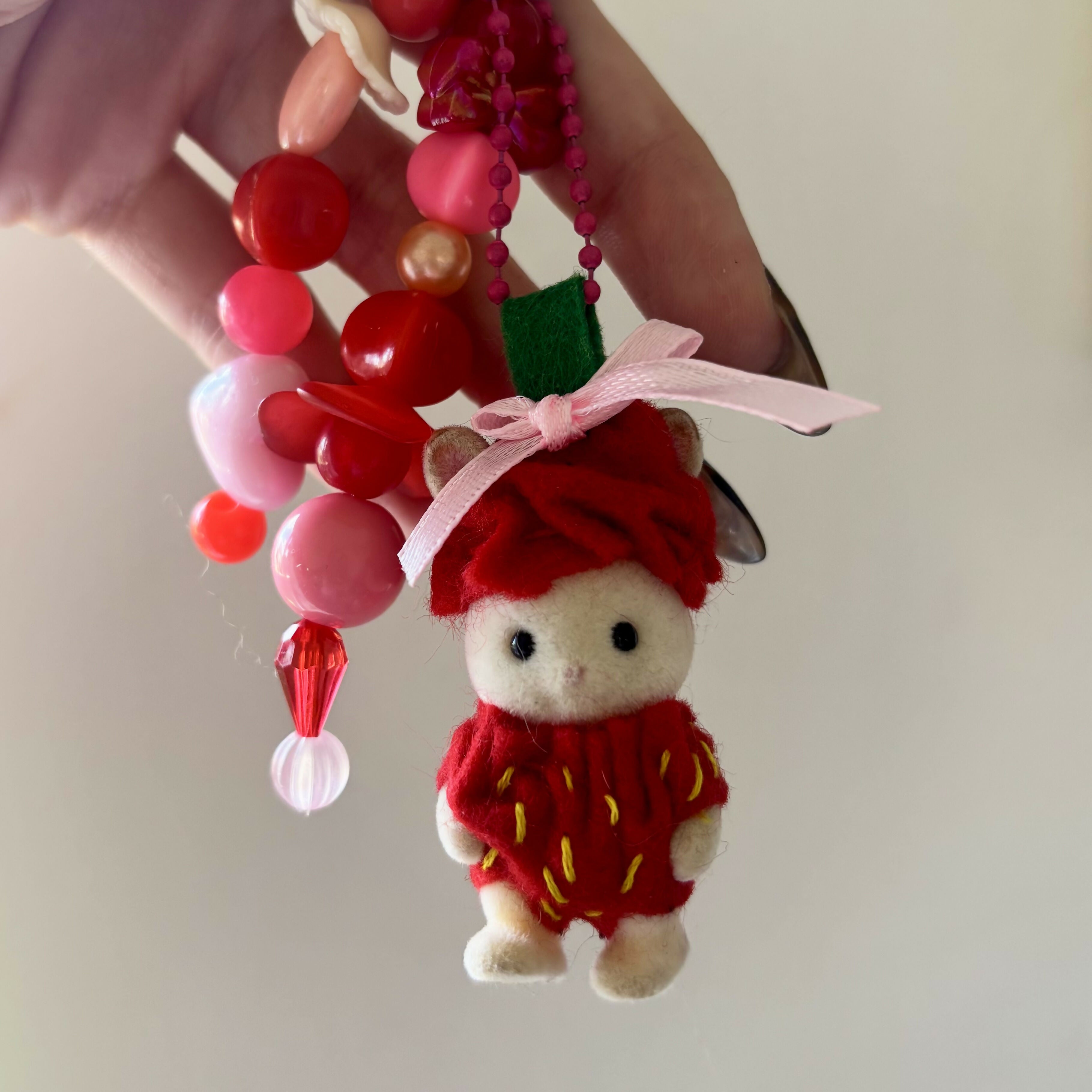 Strawberry felt friend keyring