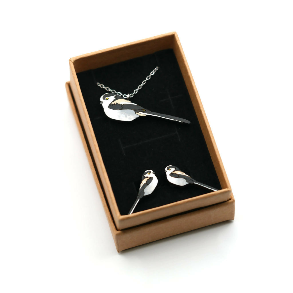 Long Tail Tits Necklace and Earrings Set