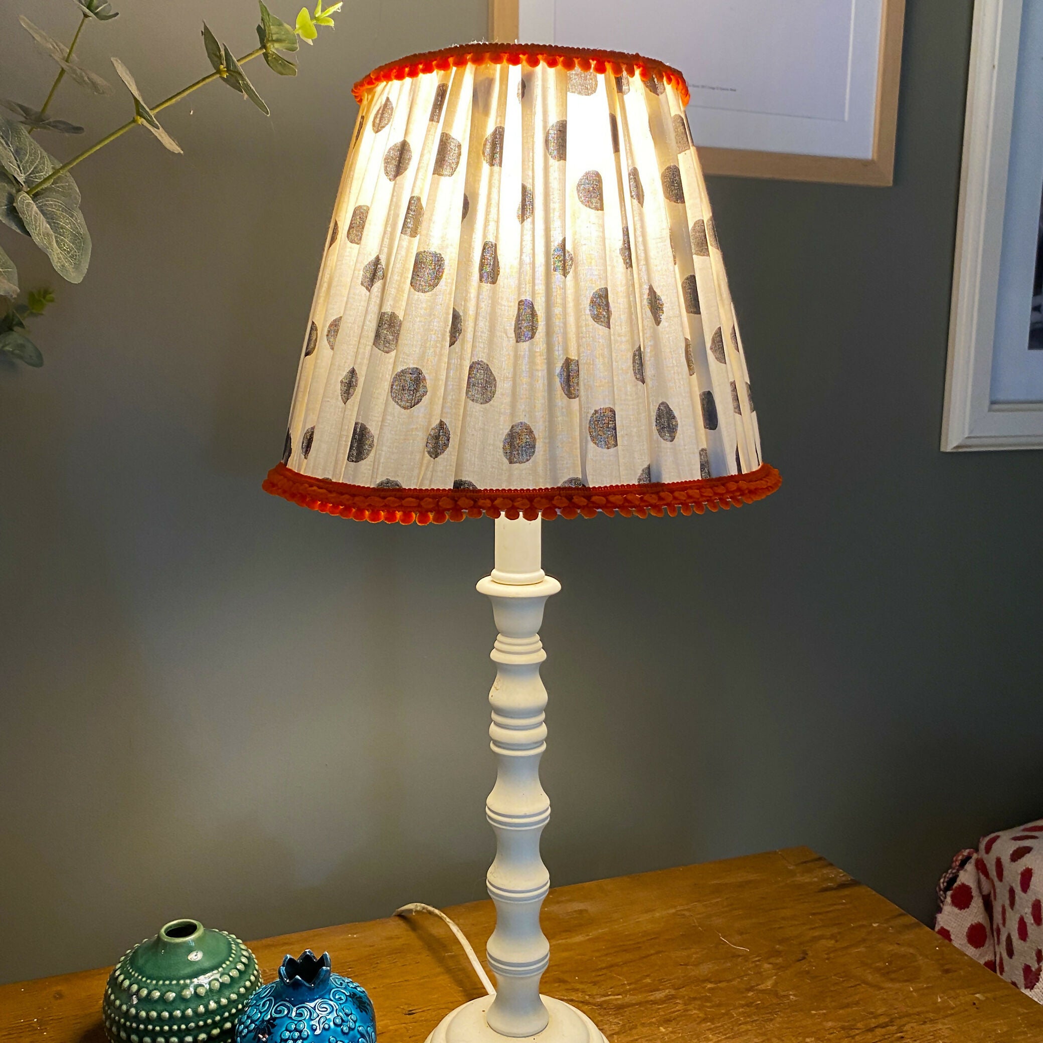 Polka Dot Gathered Fabric Lampshade