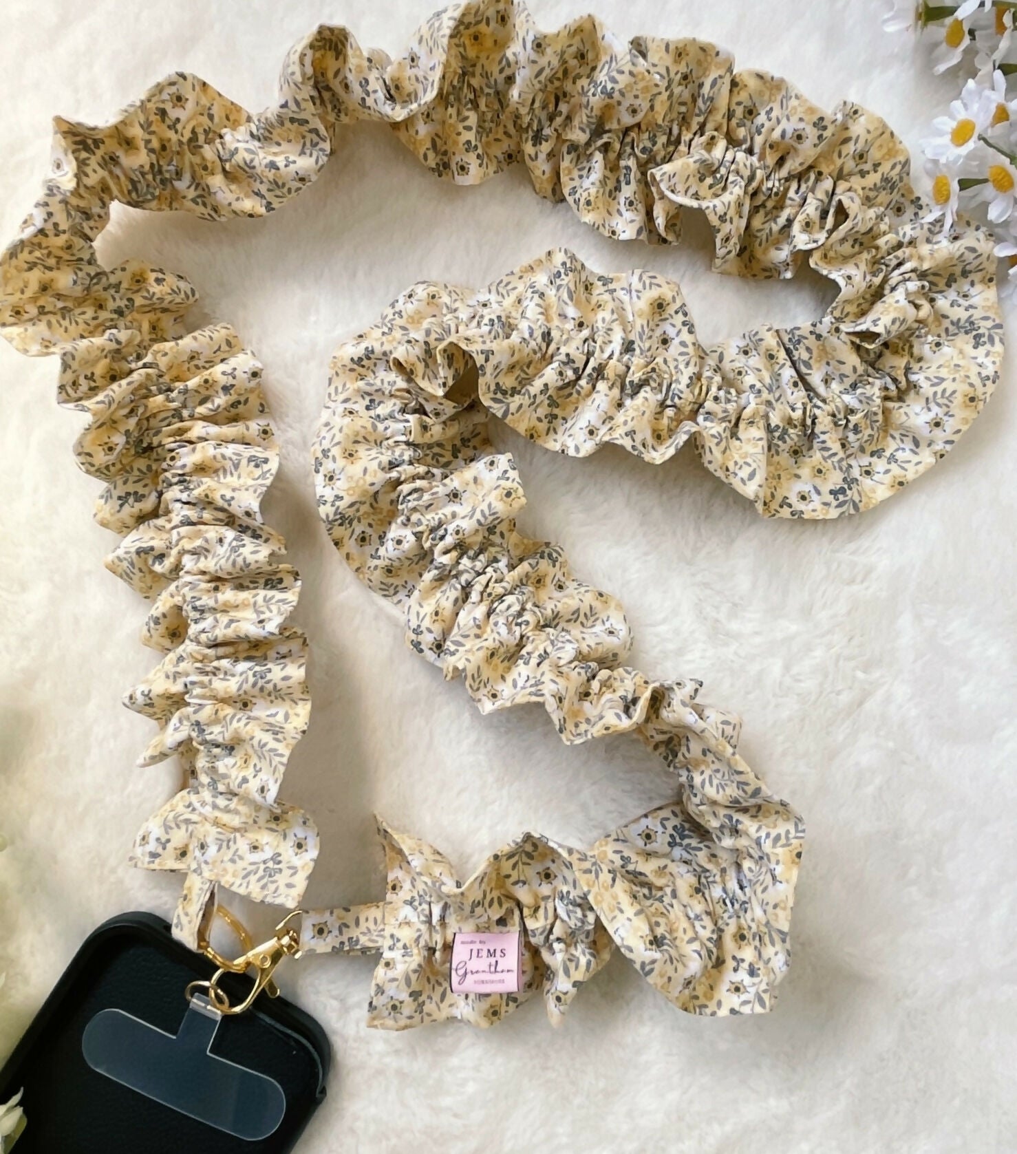 Handmade Ruffled Crossbody Phone Strap Yellow Ditsy