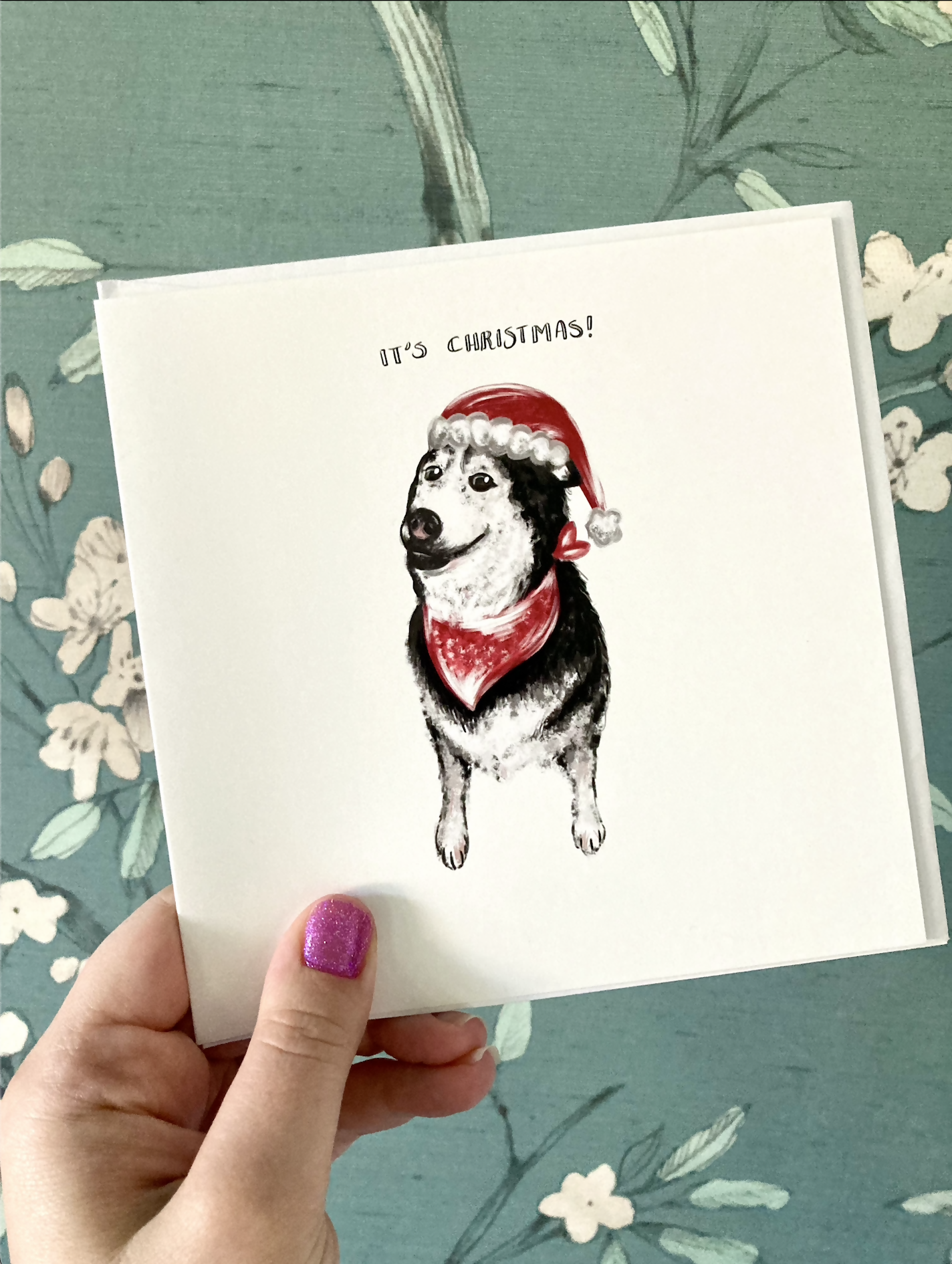 Limited Edition Discounted Husky Dog Christmas Greeting Card