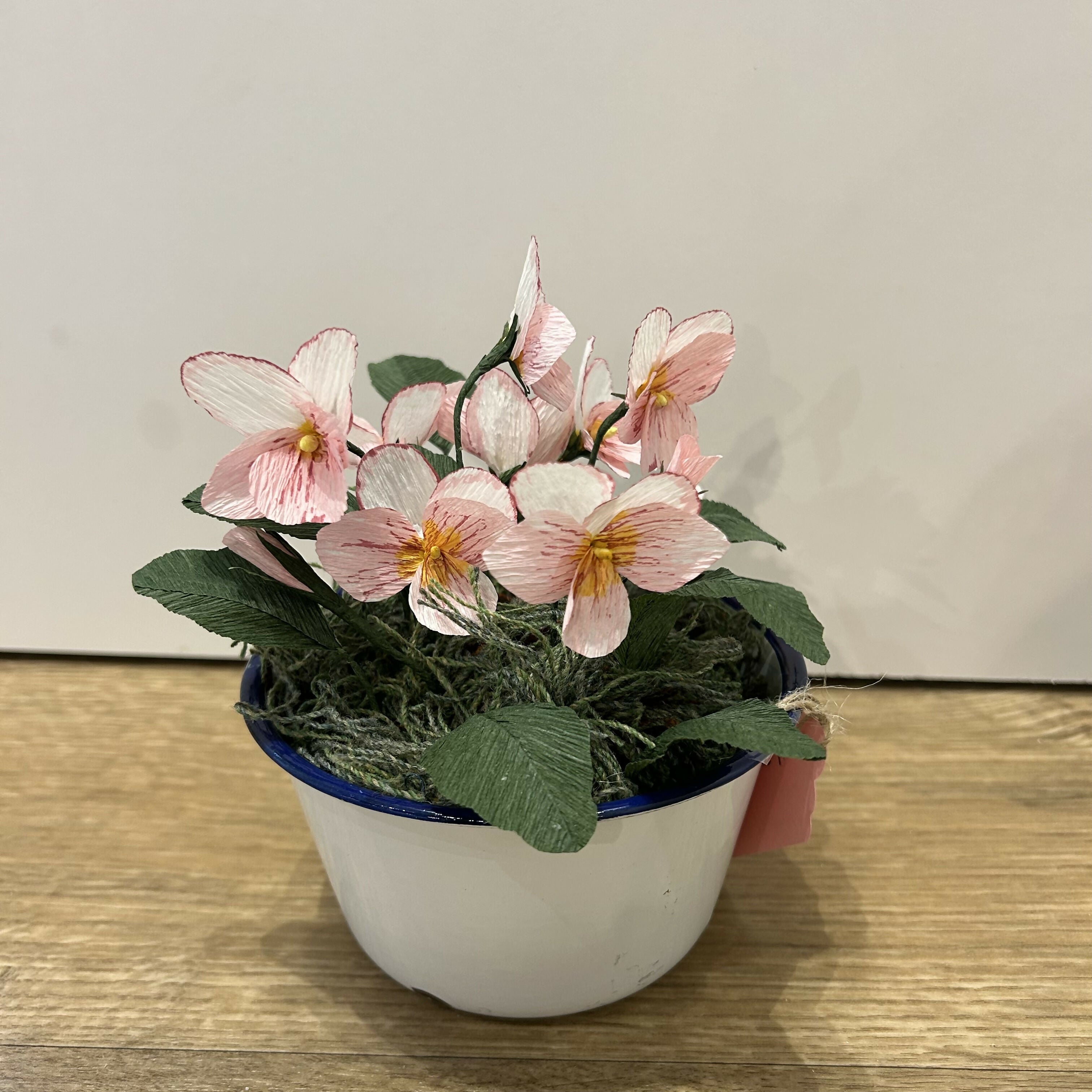 Paper Pansies in Enamel Bowl