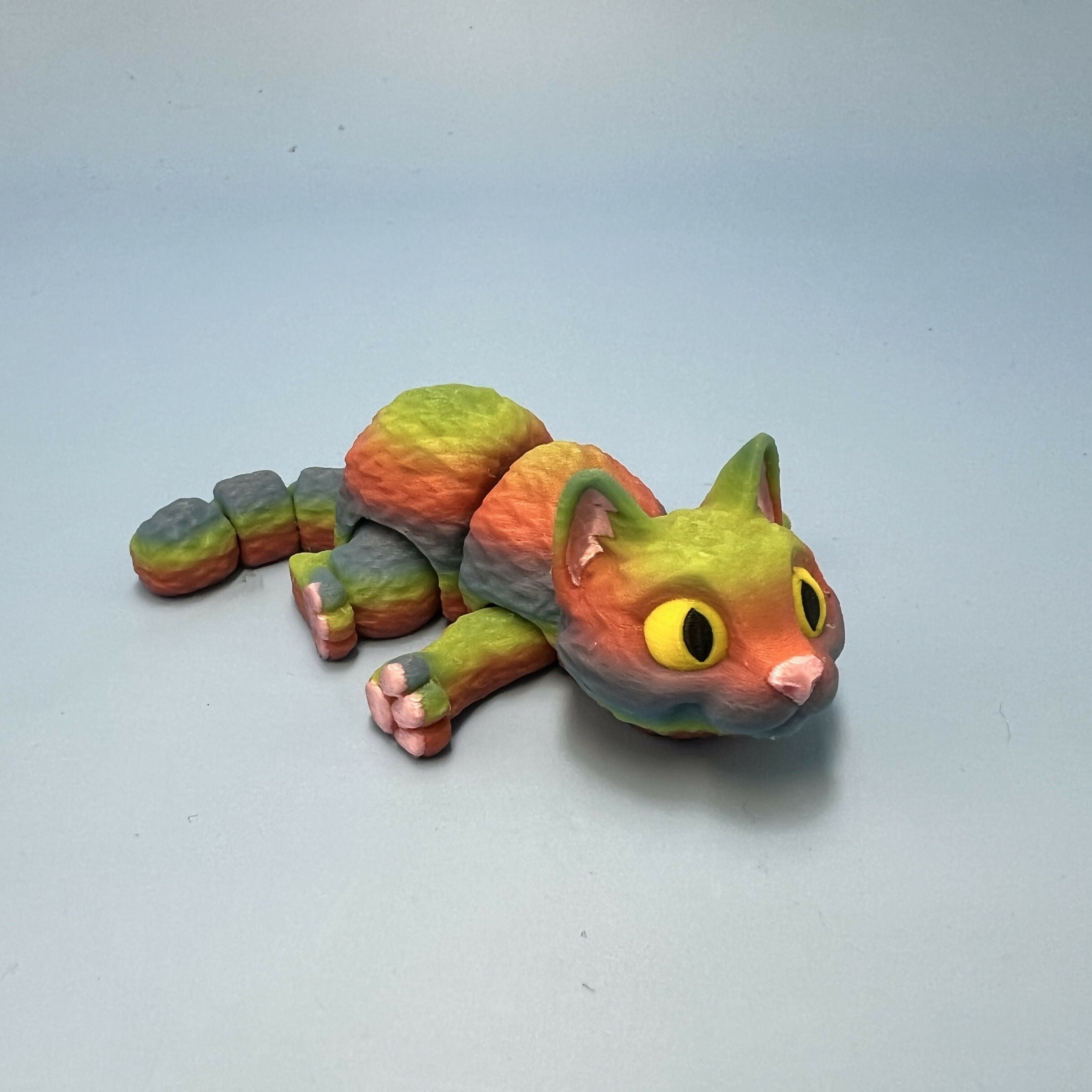 3D Printed SMALL: Articulated Sensory Fidget Animals friends Cats (Black / Grey / Rainbow / Orange) 10.5cm