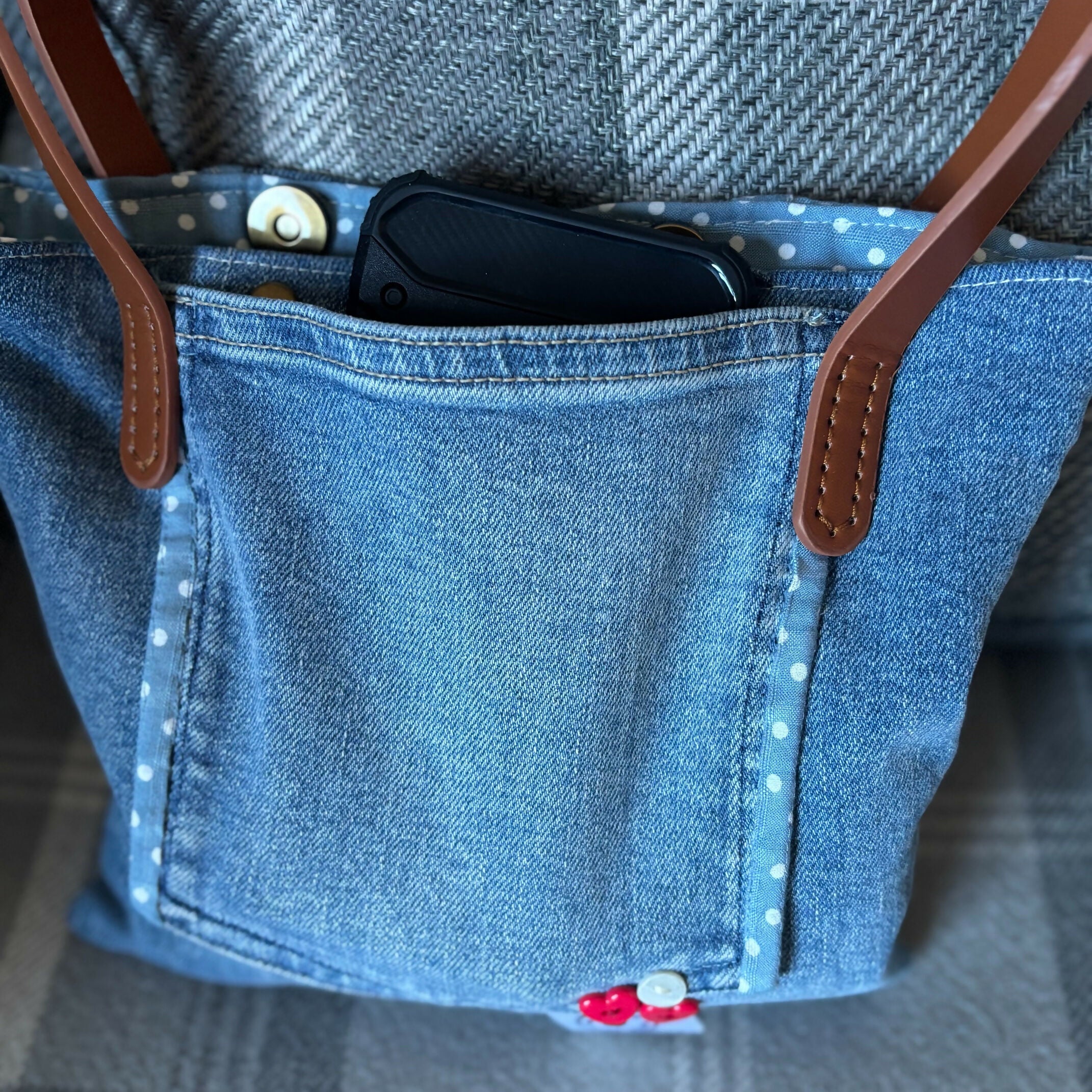 Unique Bag Handbag Made From Upcycled Jeans And Blouse
