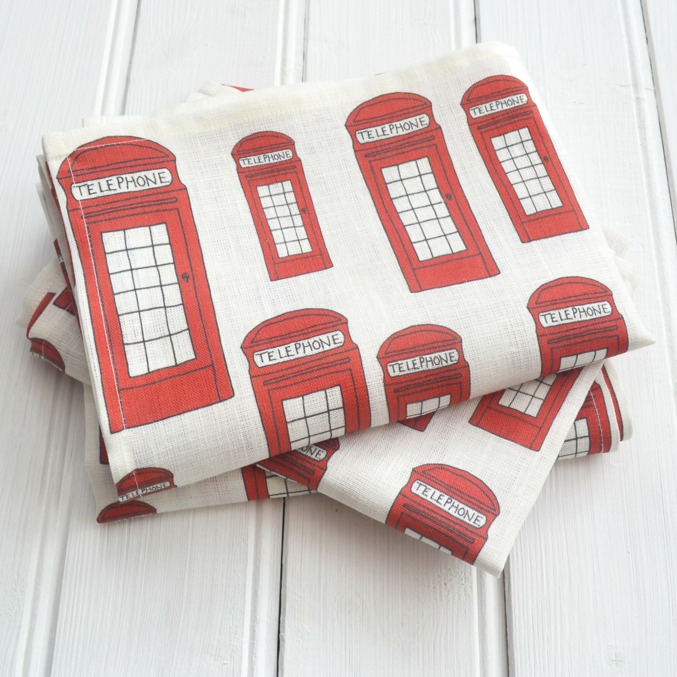 Linen Tea Towel - Red Telephone Box Design