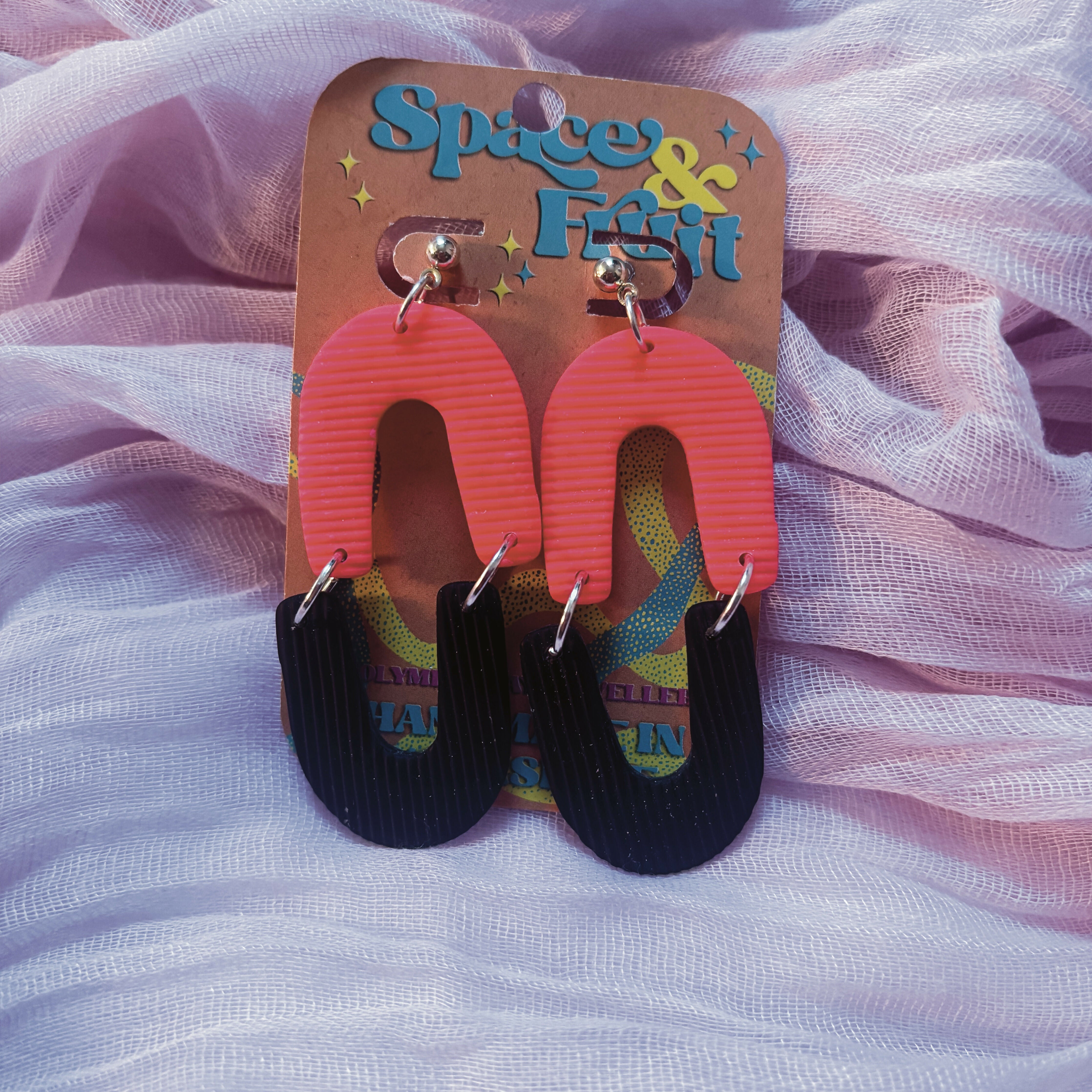 Neon Ribbed Arch Statement Polymer Clay Earrings