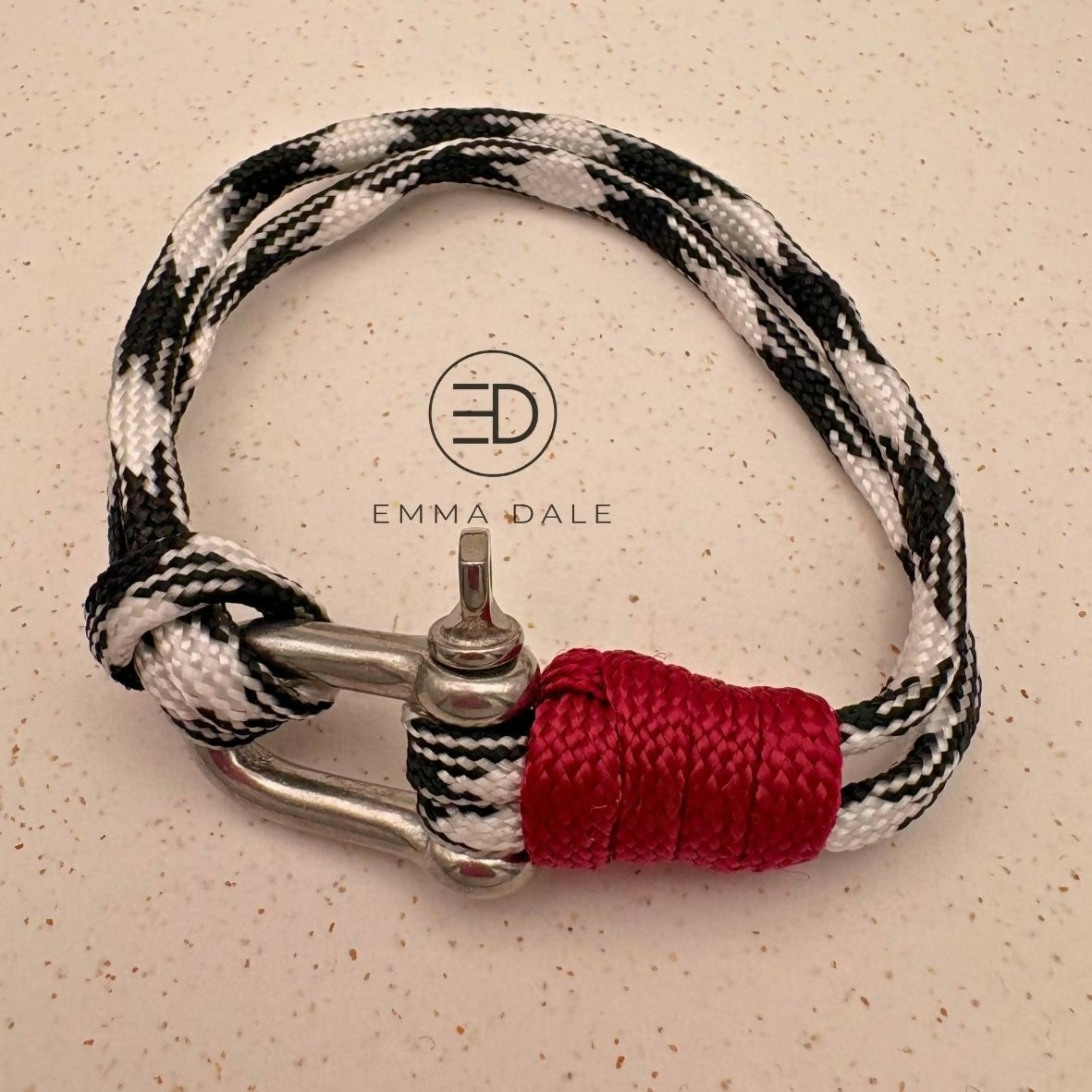 Black & White Paracord Cuff with Red Detail