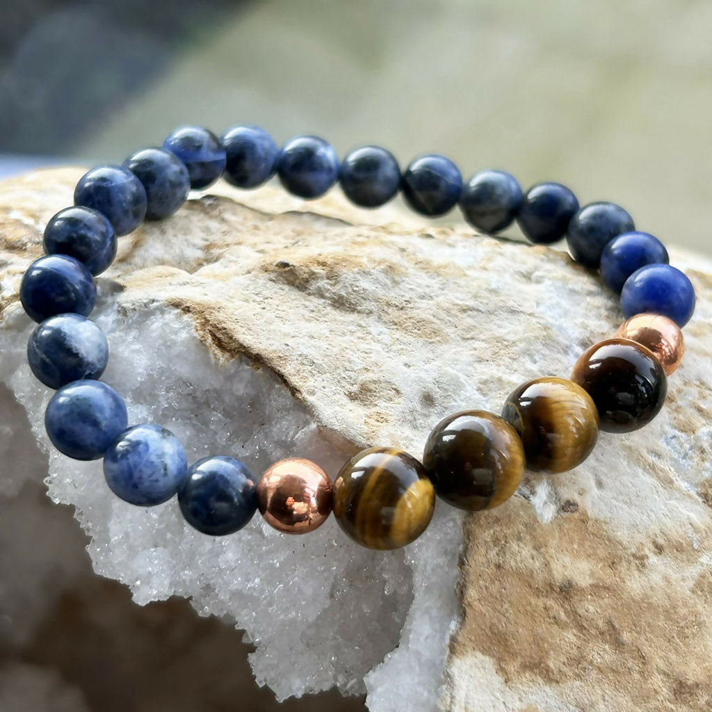 Men's Handmade Tiger's Eye And Sodalite Beaded Bracelet