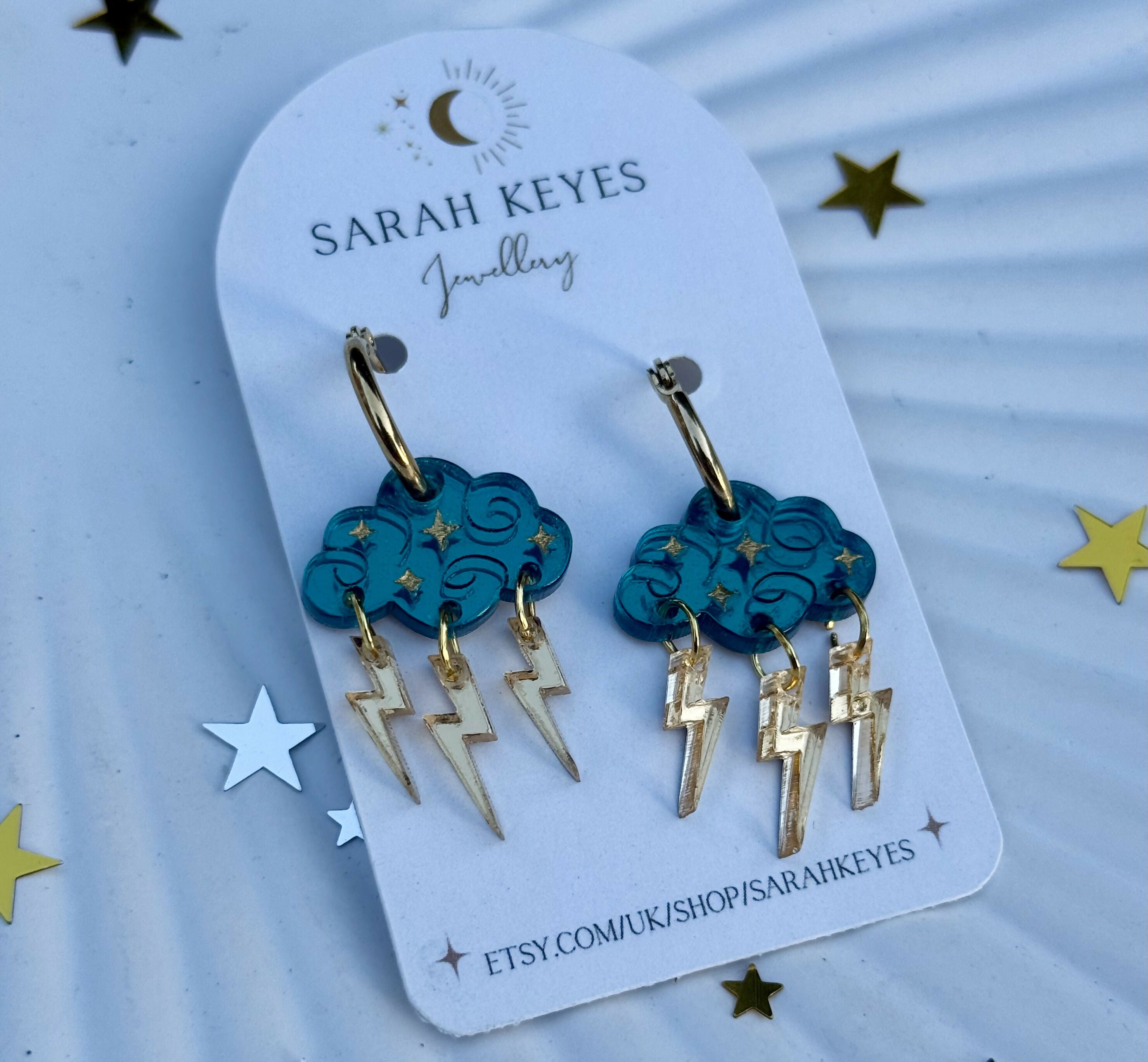 Stormy Raincloud hoops with lightning bolts