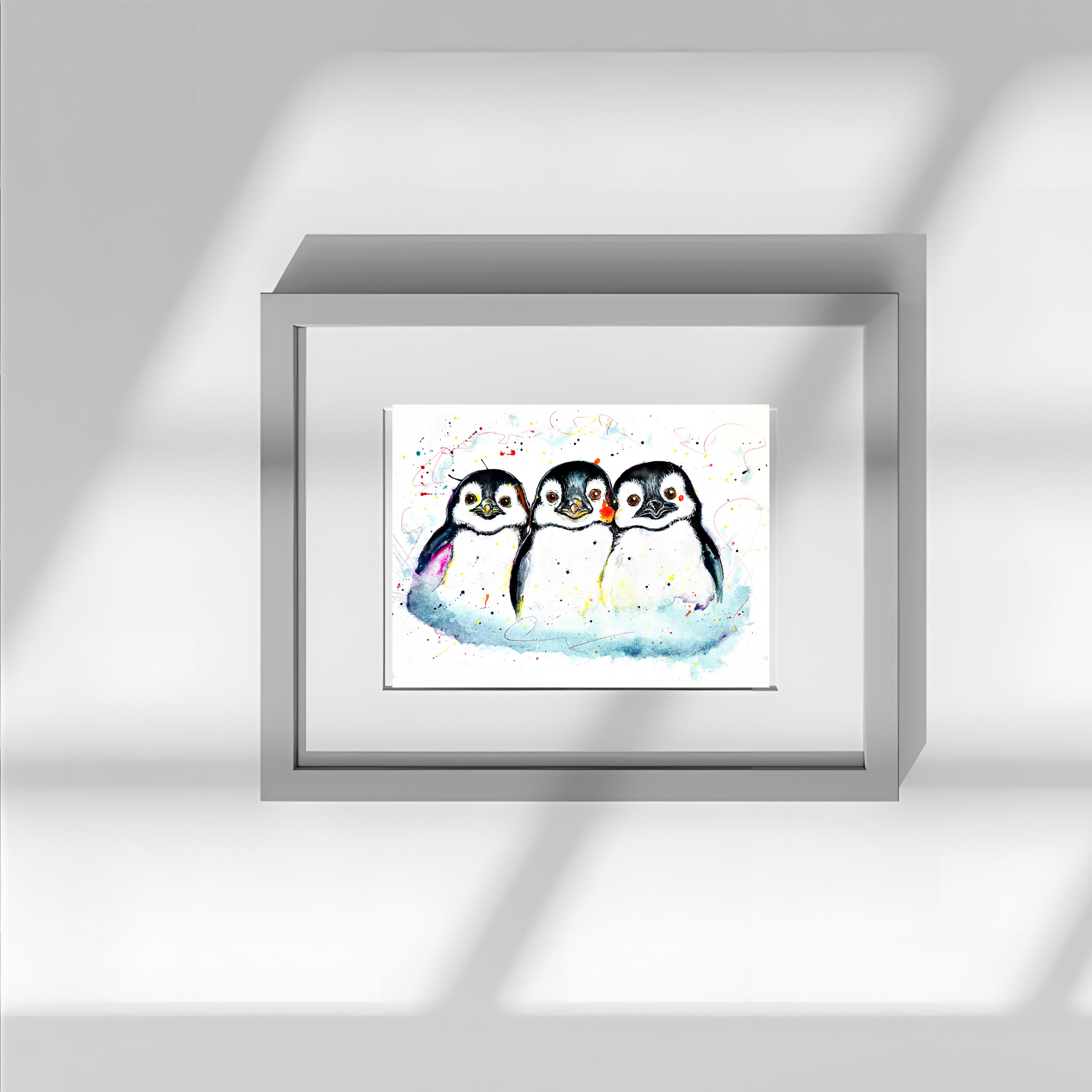 FINE ART PRINT OF 3 LITTLE PENGUINS, PART OF THE 'ANIMAL ART COLLECTION'