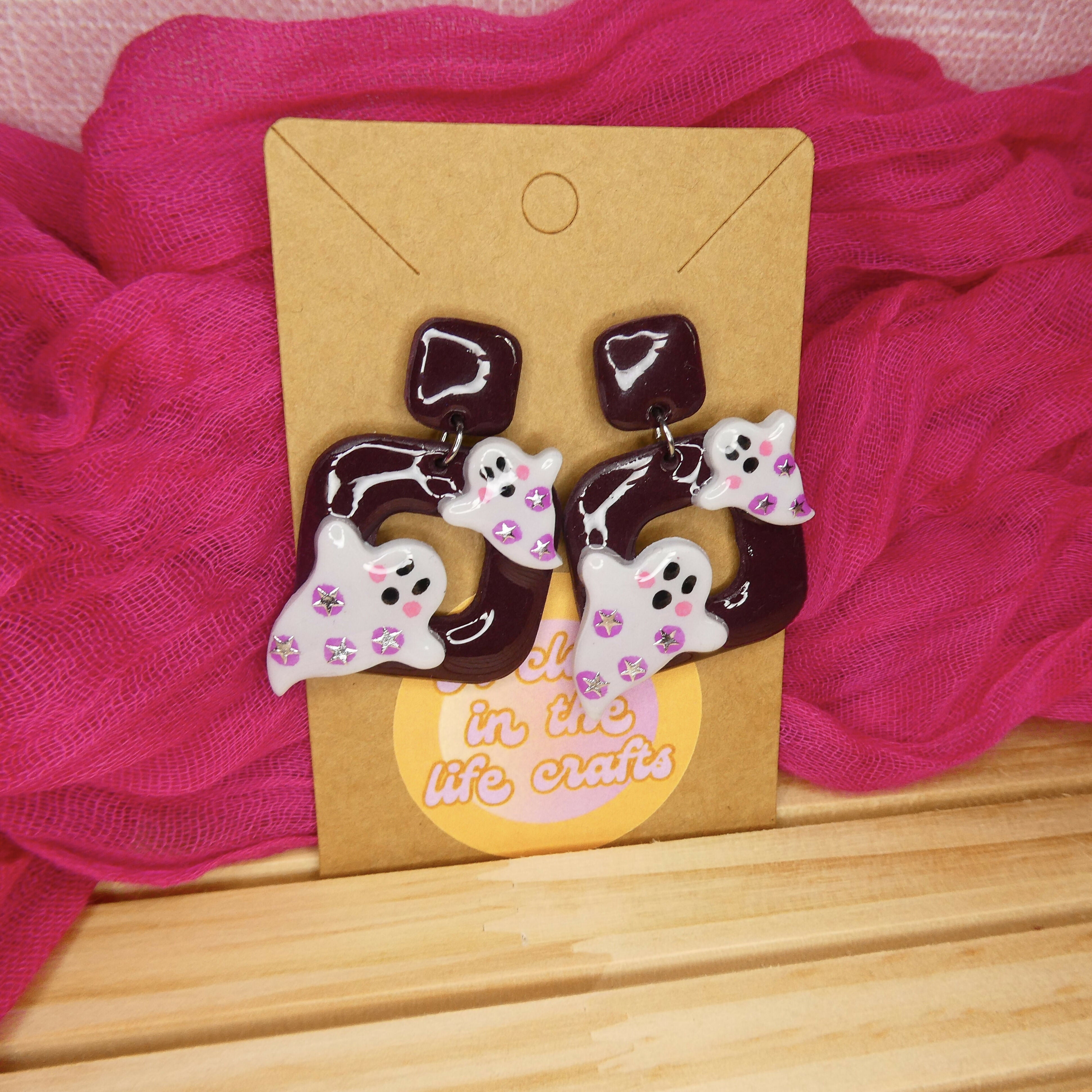 Halloween Cute Ghost Square Polymer Clay Earrings