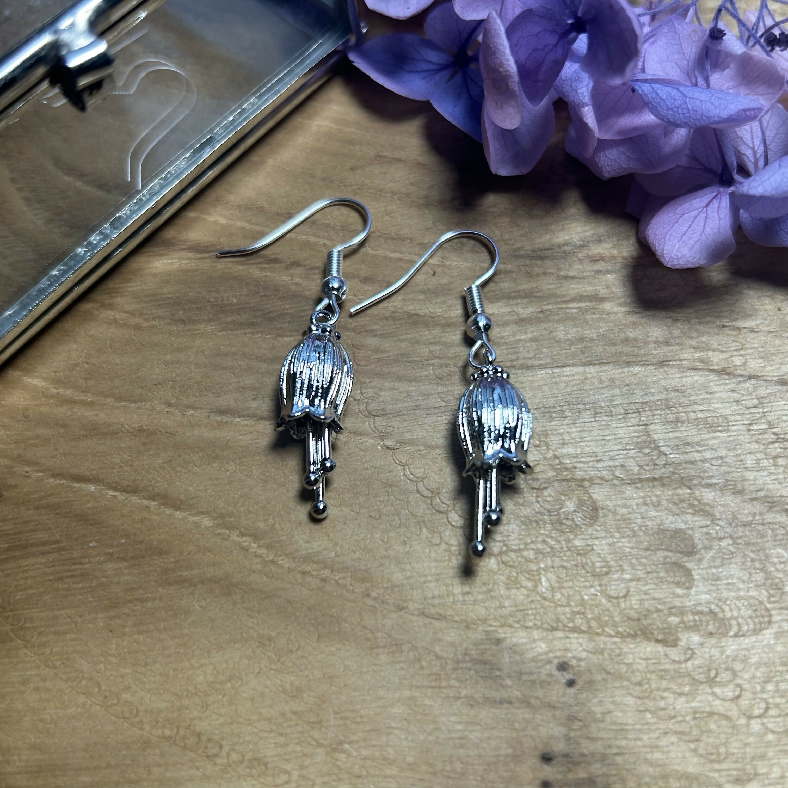 Lovely Silver Plated Flower Bud Earrings