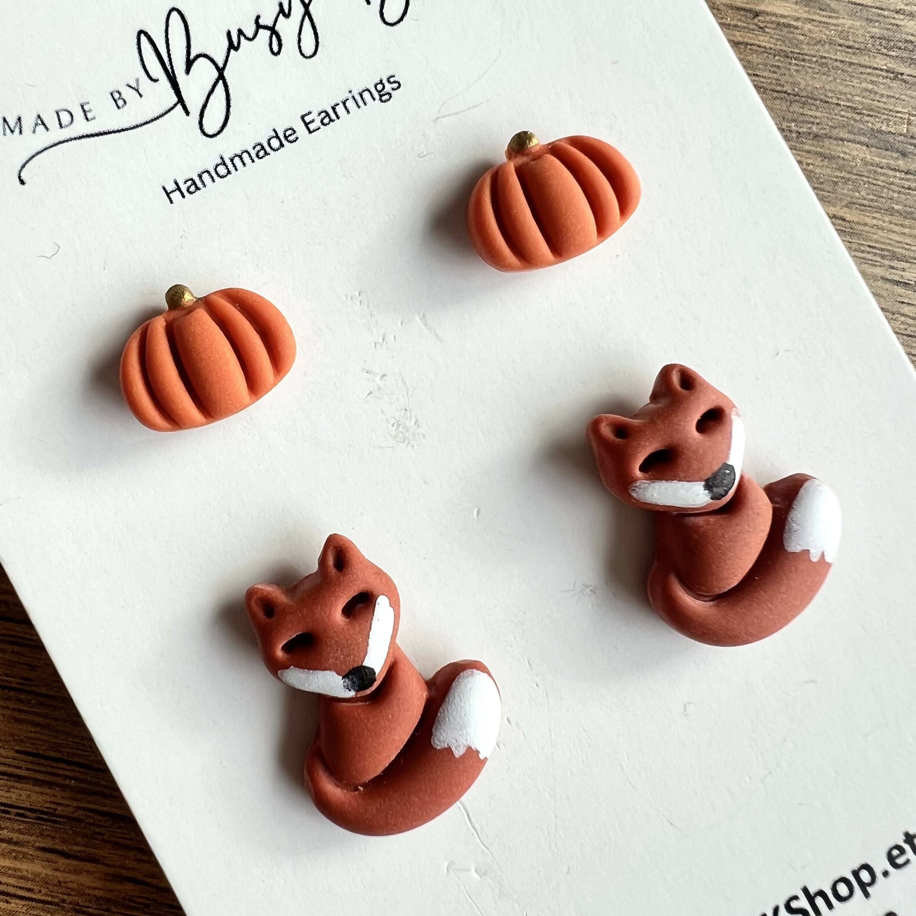 Autumn & Halloween Stud Earrings / Set of 2 pairs of Studs / Handmade Polymer Clay Jewellery