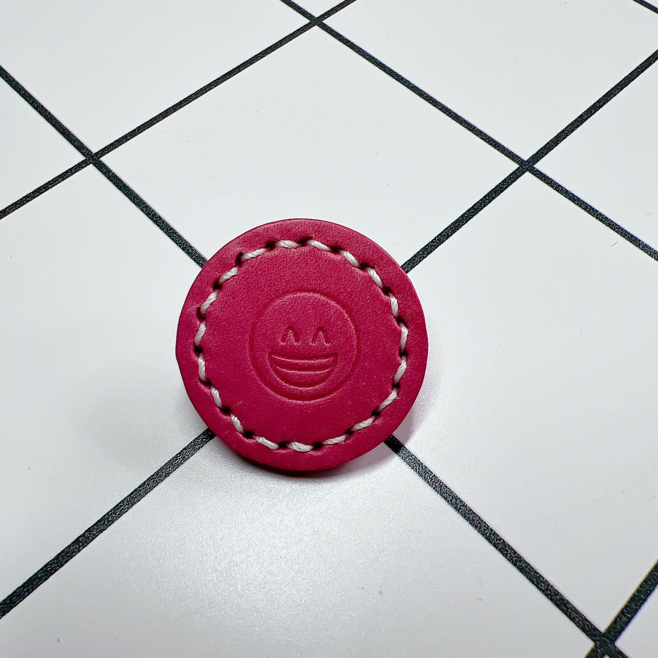 Embossed Emoji Leather Pin - Smiling Eyes (30 mm)