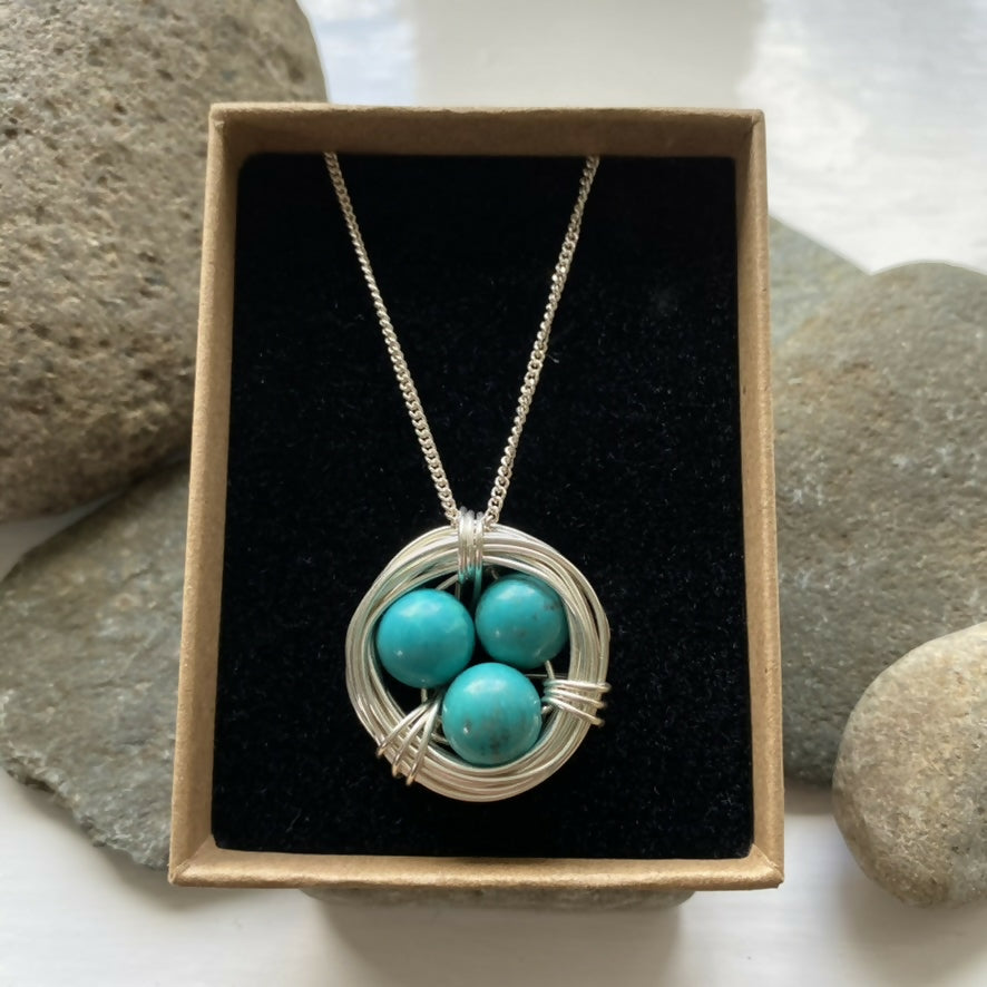 Turquoise Nest Necklace, Sterling Silver