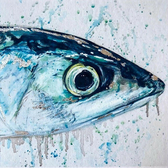 'Mack' Limited Edition, Fine Art, Giclee Prints Mackerel Painting Hand Finished With Silver Leaf