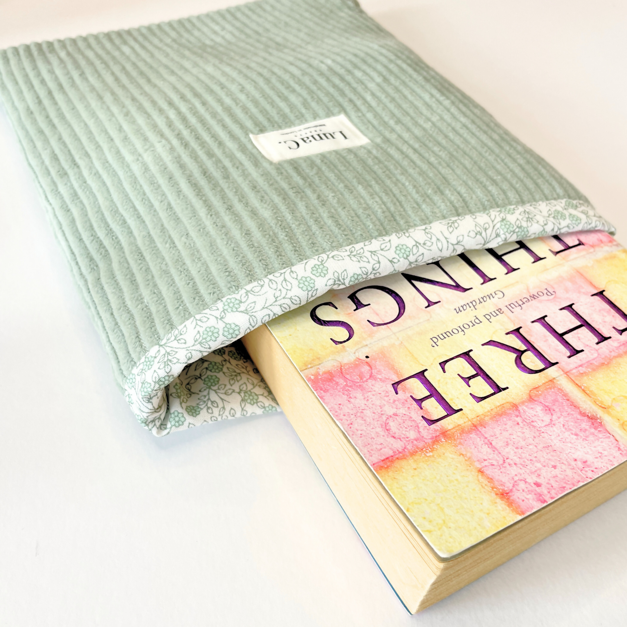 Sage Green Corduroy Floral Lining Book Sleeve