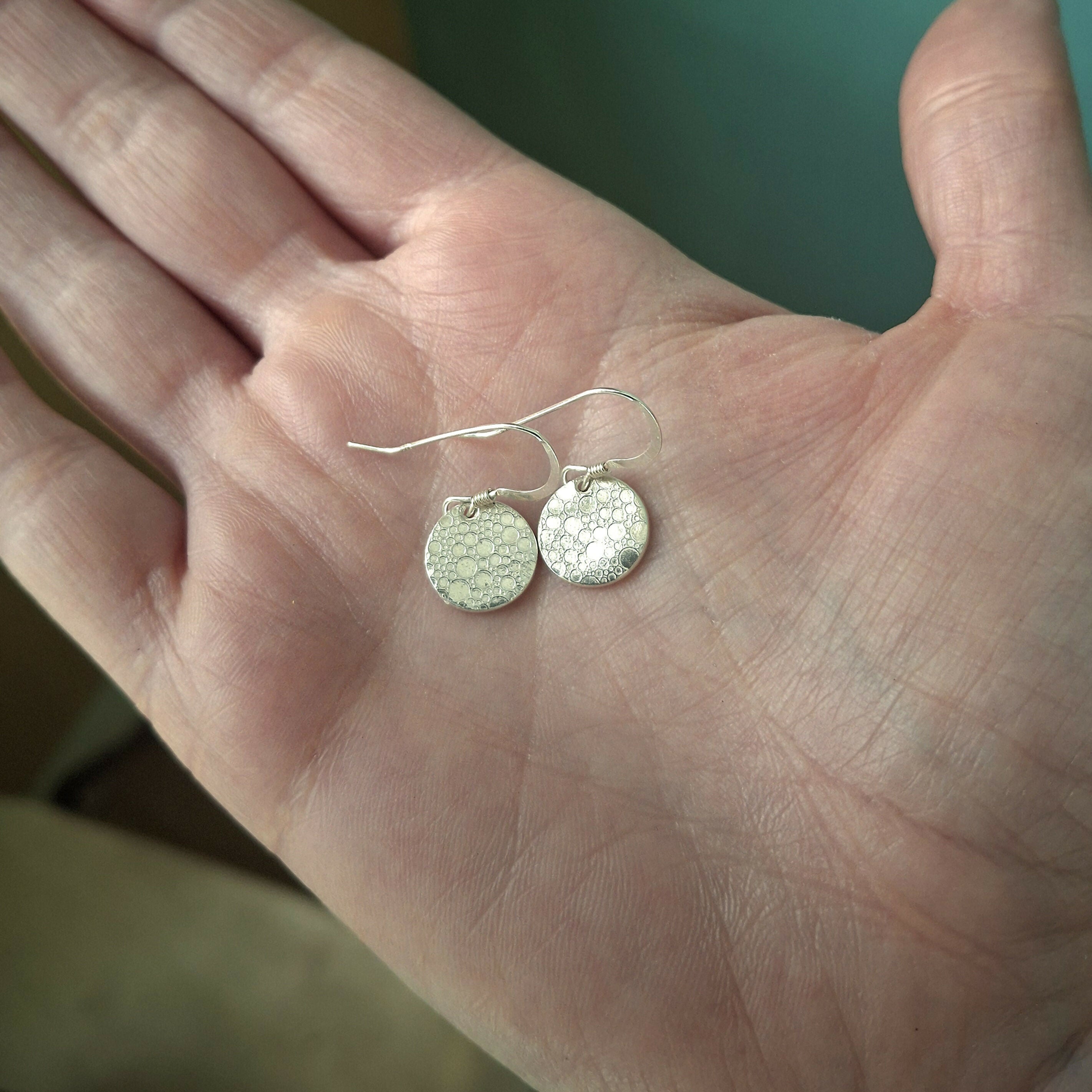 Handmade Round Silver Earrings Bubble Texture