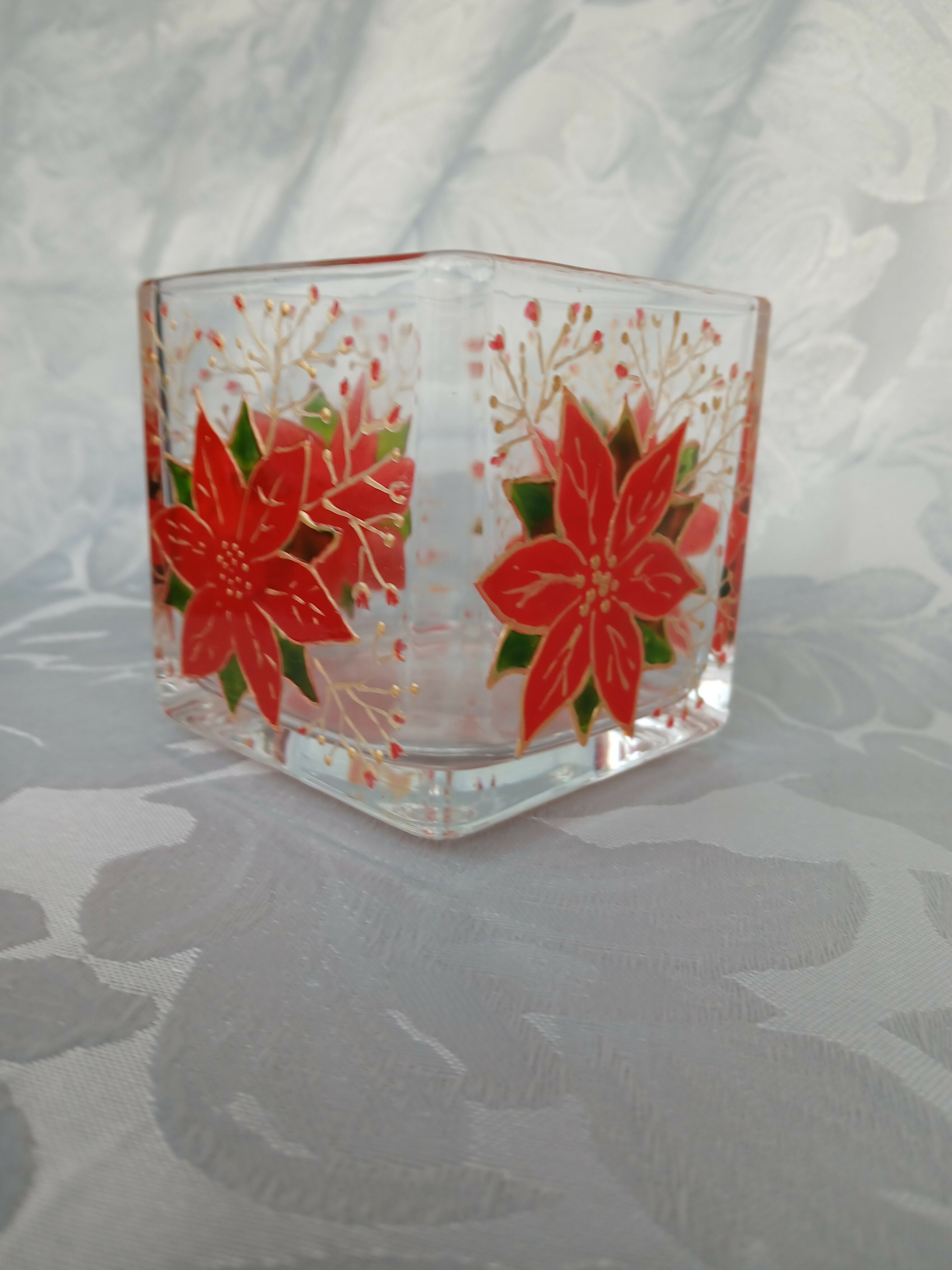 Hand Painted Glass Candle Holder.