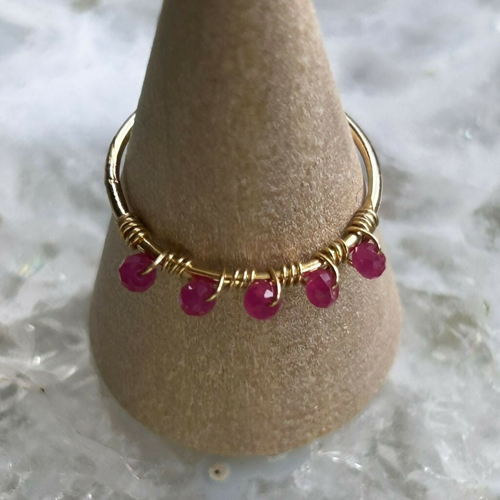 Handmade Gold Vermeil Ruby Beaded Ring Size M