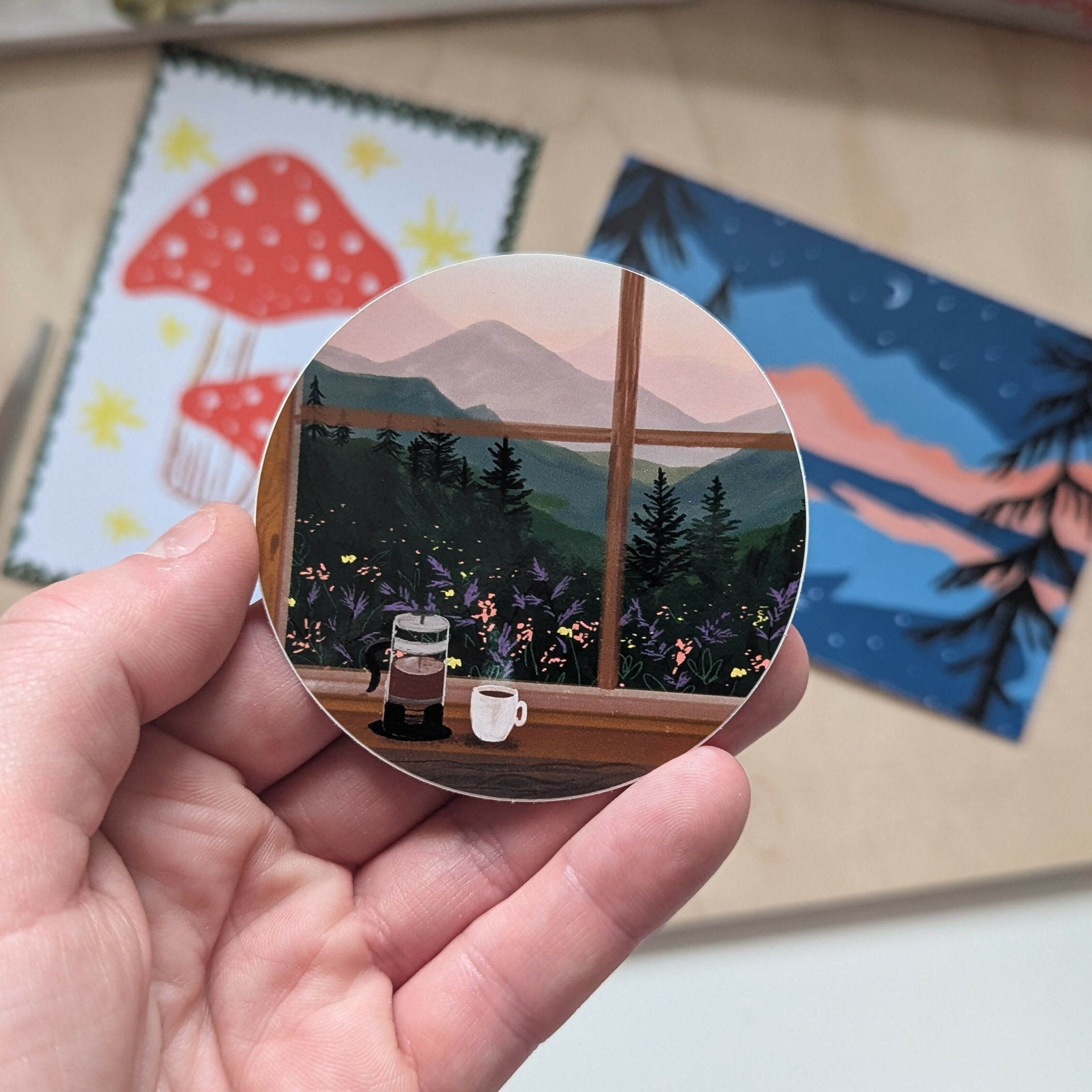 Window to the Mountains Illustrated Vinyl Sticker