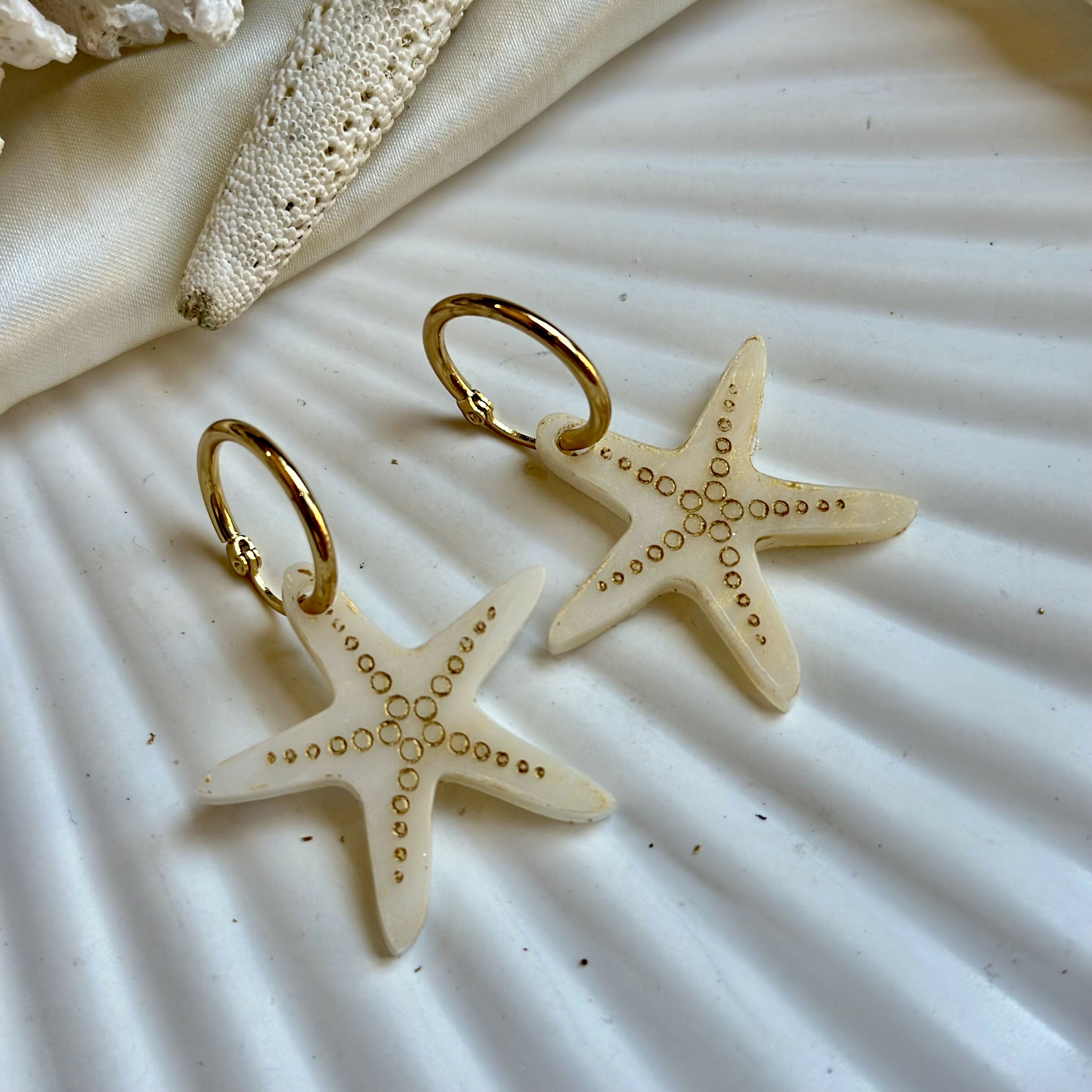 Large, engraved Starfish earrings