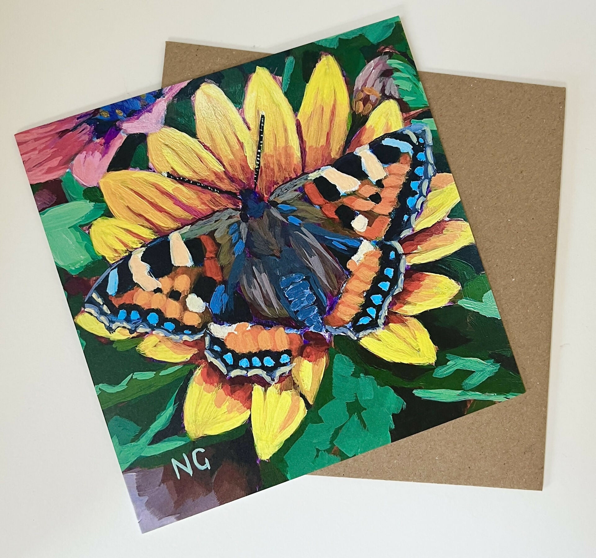 Small Tortoiseshell Butterfly Floral Greetings Card