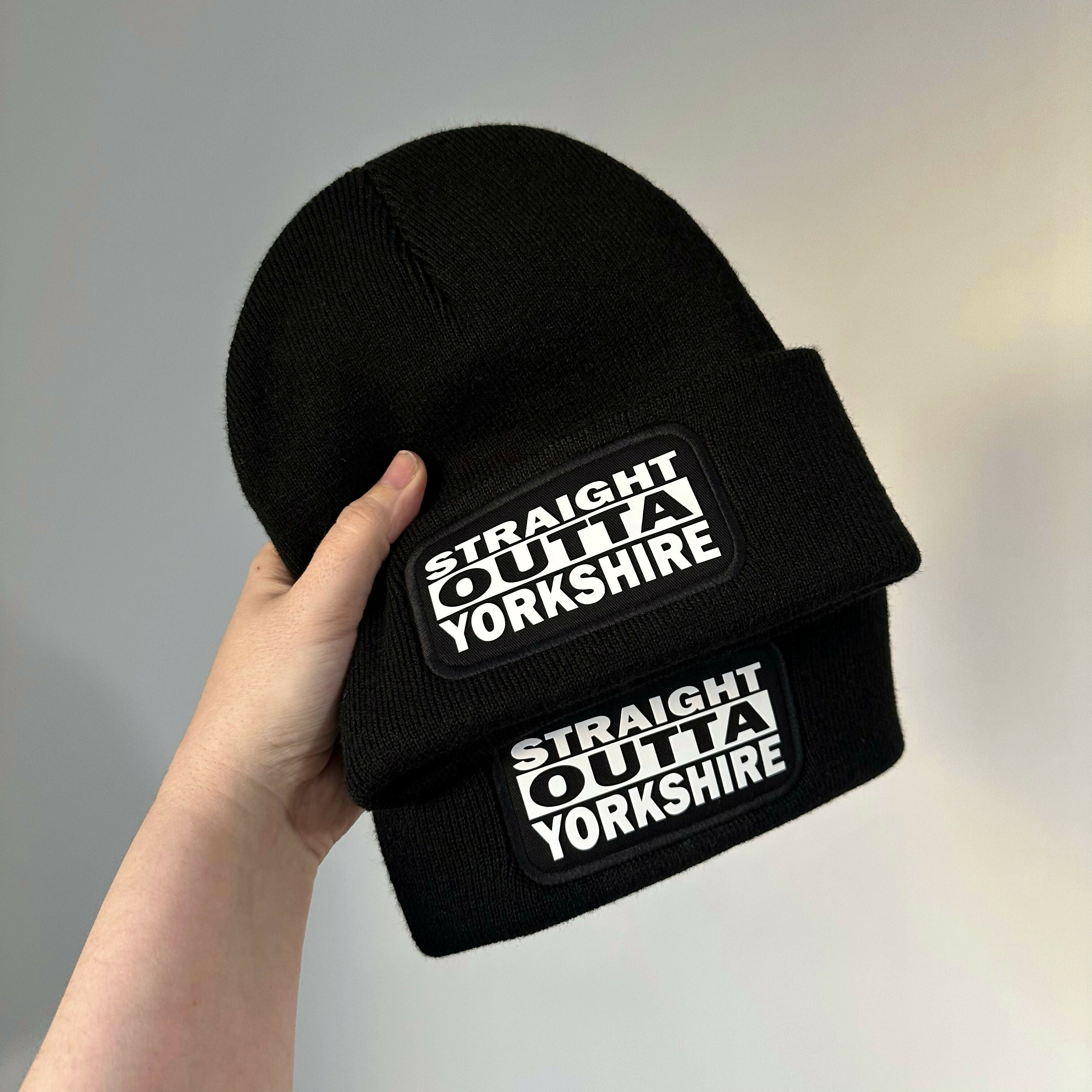 Straight Outta Yorkshire Cuffed Rectangular Patch Beanie Hat