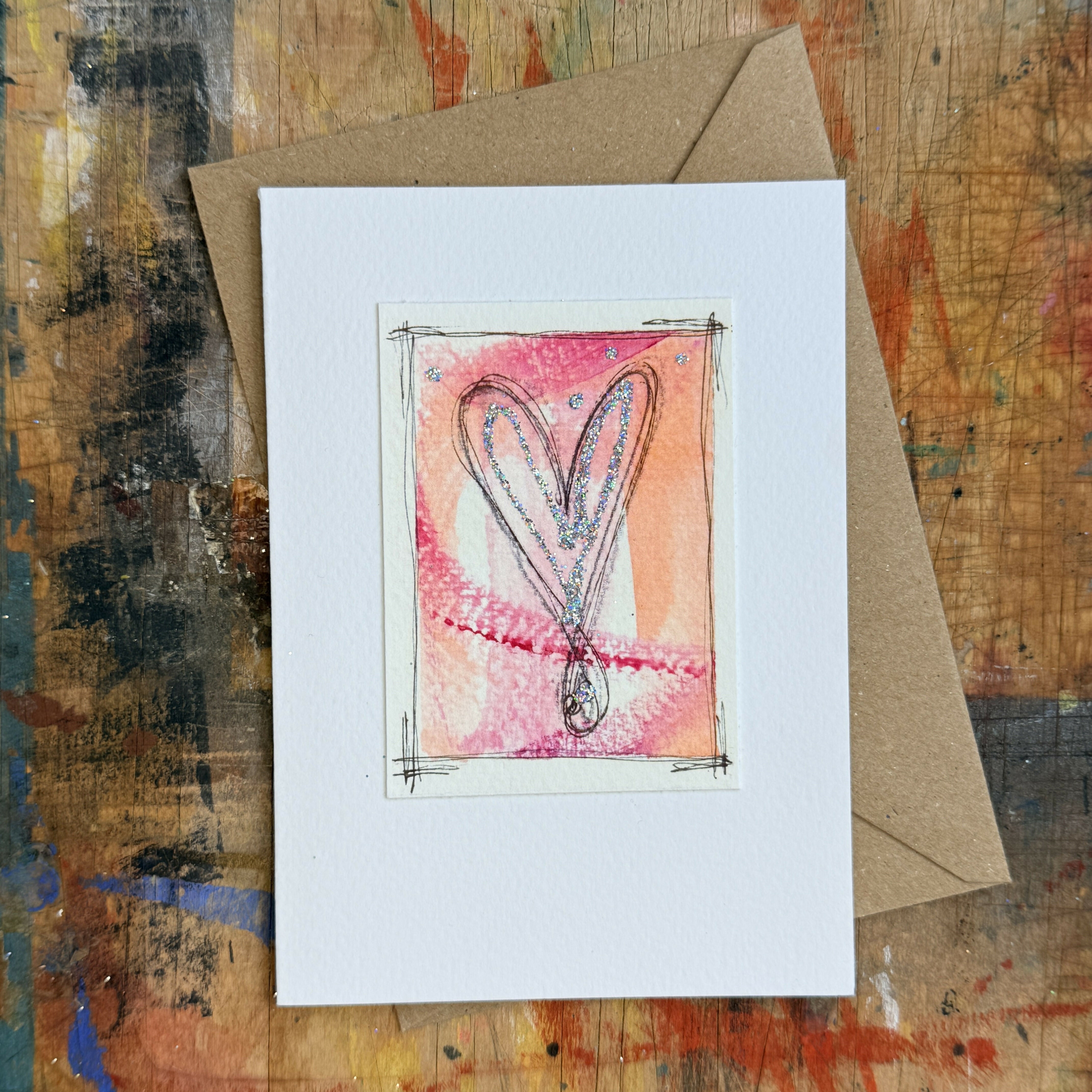 Abstract Sparkle Heart Card in Pink