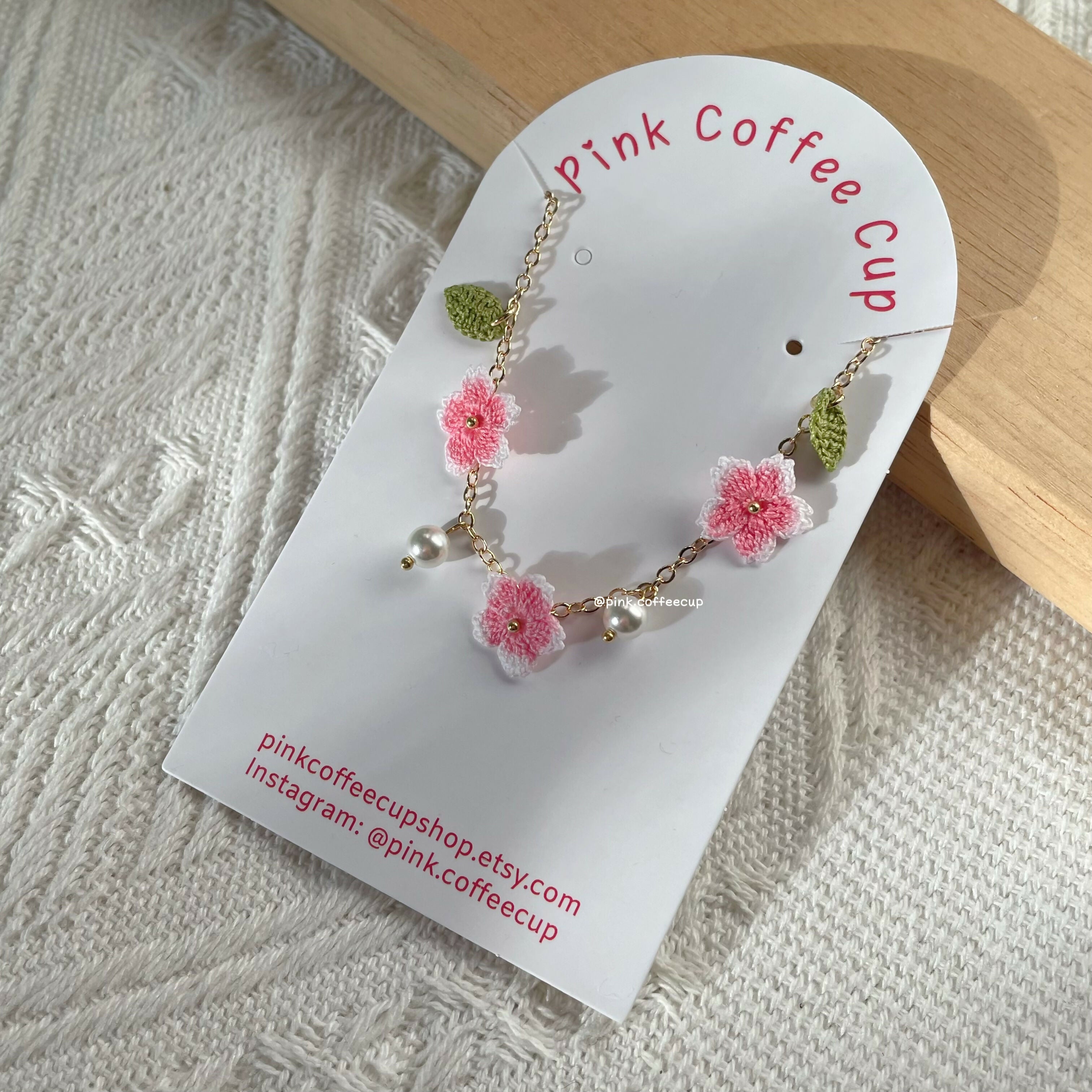 Micro Crochet Sakura Cherry Blossom Bracelet