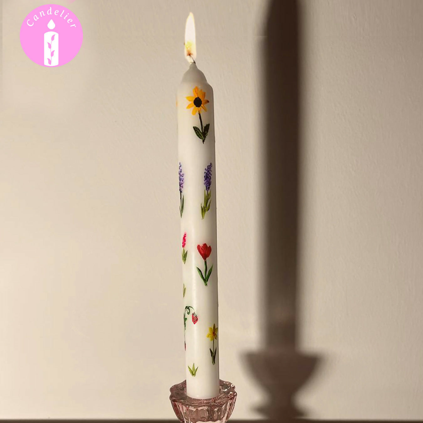 Floral Design White Candle Stick