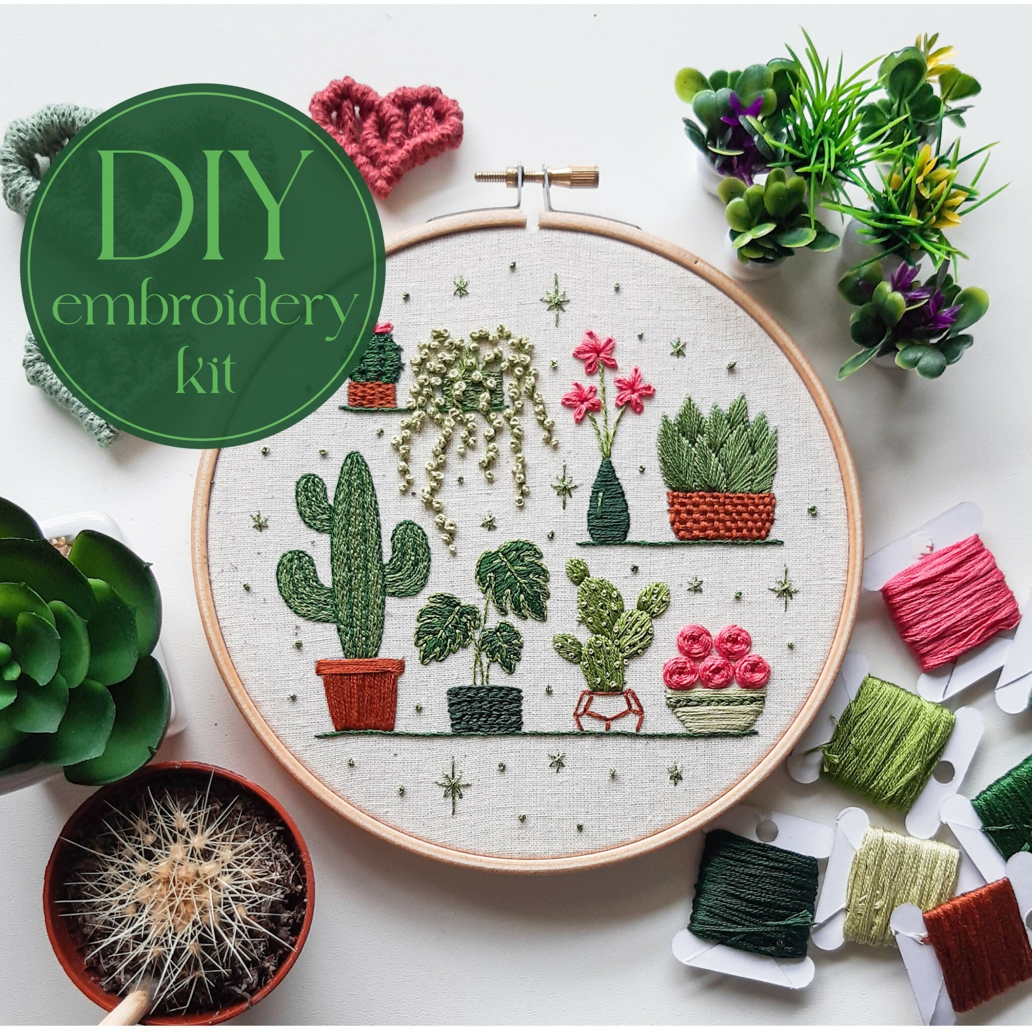 DIY Embroidery Kit For Beginners - Potted Plants