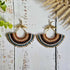 Asian Temple Earrings; Golden Brown Macrame Cord, Gold Hammered Brass Wire Spiral Statement Earrings