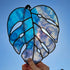 Mottled Blue Stained Glass Monstera Leaf