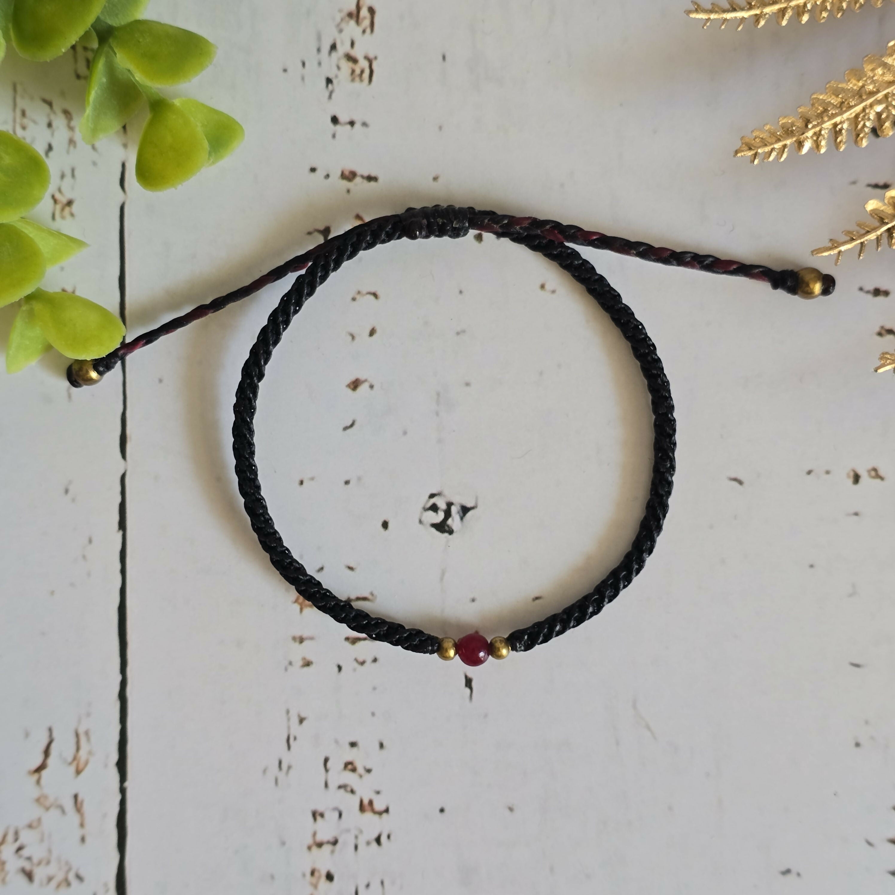 Rubellite Birthstone Bracelet; Single Crystal Macrame Adjustible July Gift Bracelet